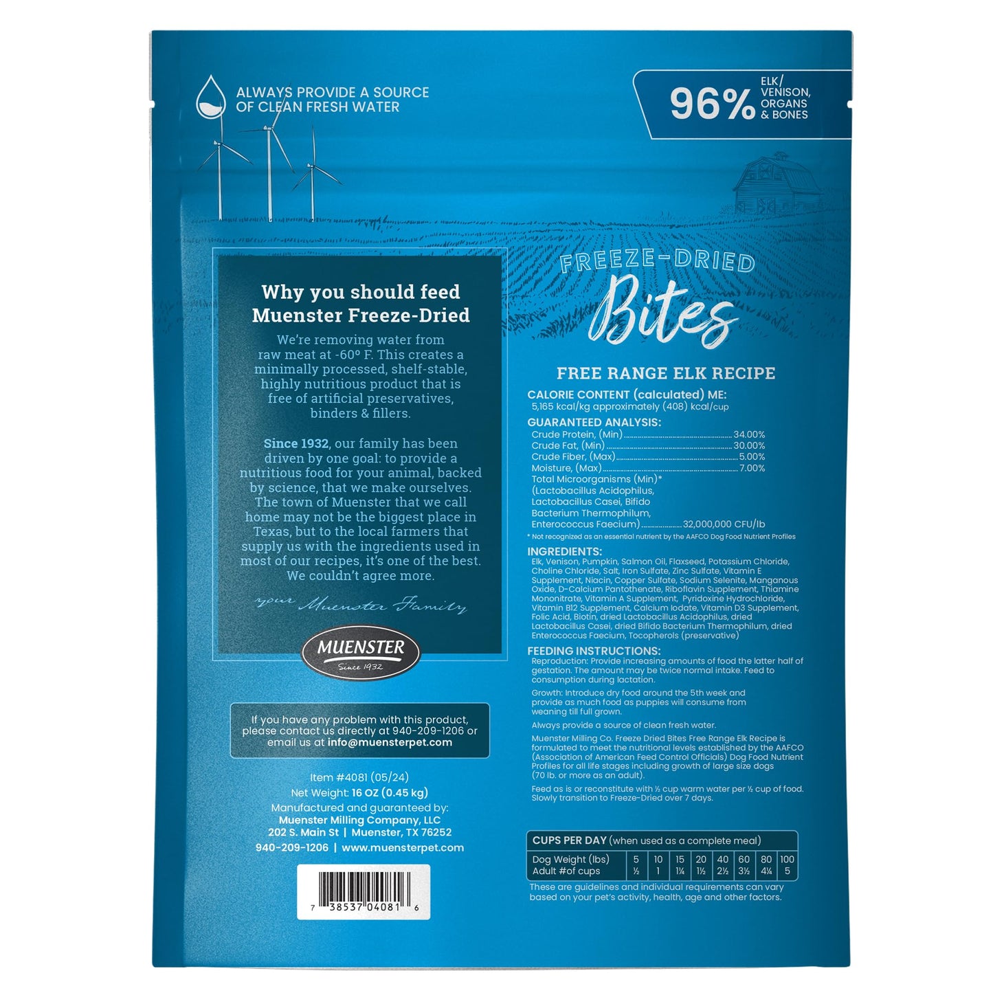 Muenster Freeze Dried Elk Bites - Dog Food, Treat, Mixer or Topper (16oz) - Grain-Free