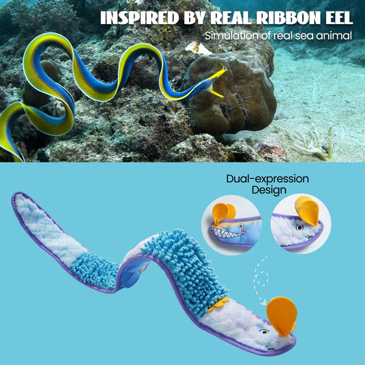 Nocciola EEL Squeaky Dog Toy, Tough No Stuffing Toy for Tug of War, Puppy Interactive Puzzle Fun to Keep Them Busy, Cognitive Crinkle Dog Toy for Large Medium Small Breed, Blue