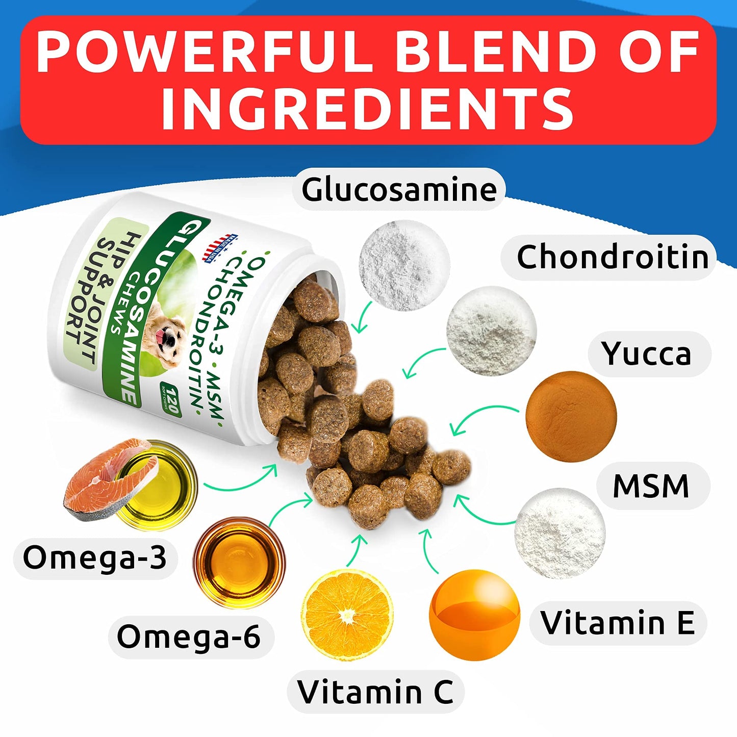 BARK&SPARK Glucosamine Dog Treats + Hemp Treats Bundle - Advanced Formula with Chondroitin, MSM, Omega-3 + Hemp Oil - Natural Joint Pain Relief Supplement - Made in USA - 2 x 120 Soft Chews