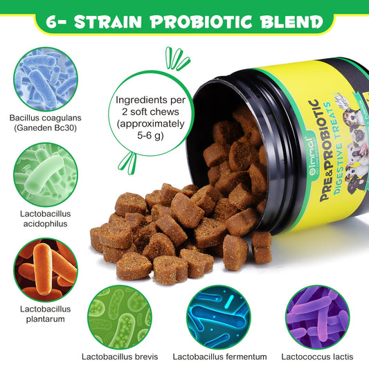 Probiotics for Dogs - Pre & Probiotic Digestive Treats for Dog, Support Gut Health, Seasonal Allergies, Itchy Ears, Dog Supplement Soft Chews, Immune Function Support for Dogs - 120pc/Duck Flavor