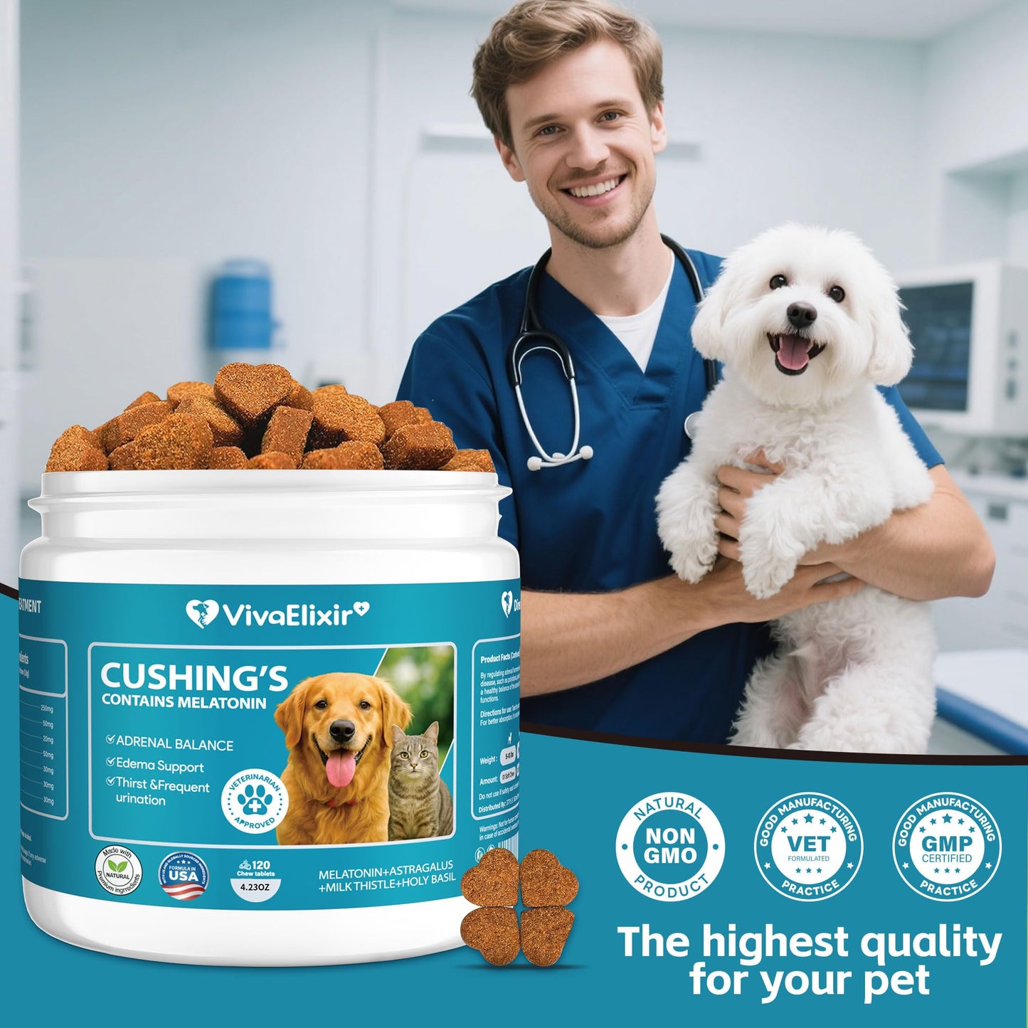 Adrenal Balance for Dogs with Lignans - Natural Cushing's Support with Melatonin, Ashwagandha, and Milk Thistle - Veterinary Formulated Supplement - 120 Soft Chews