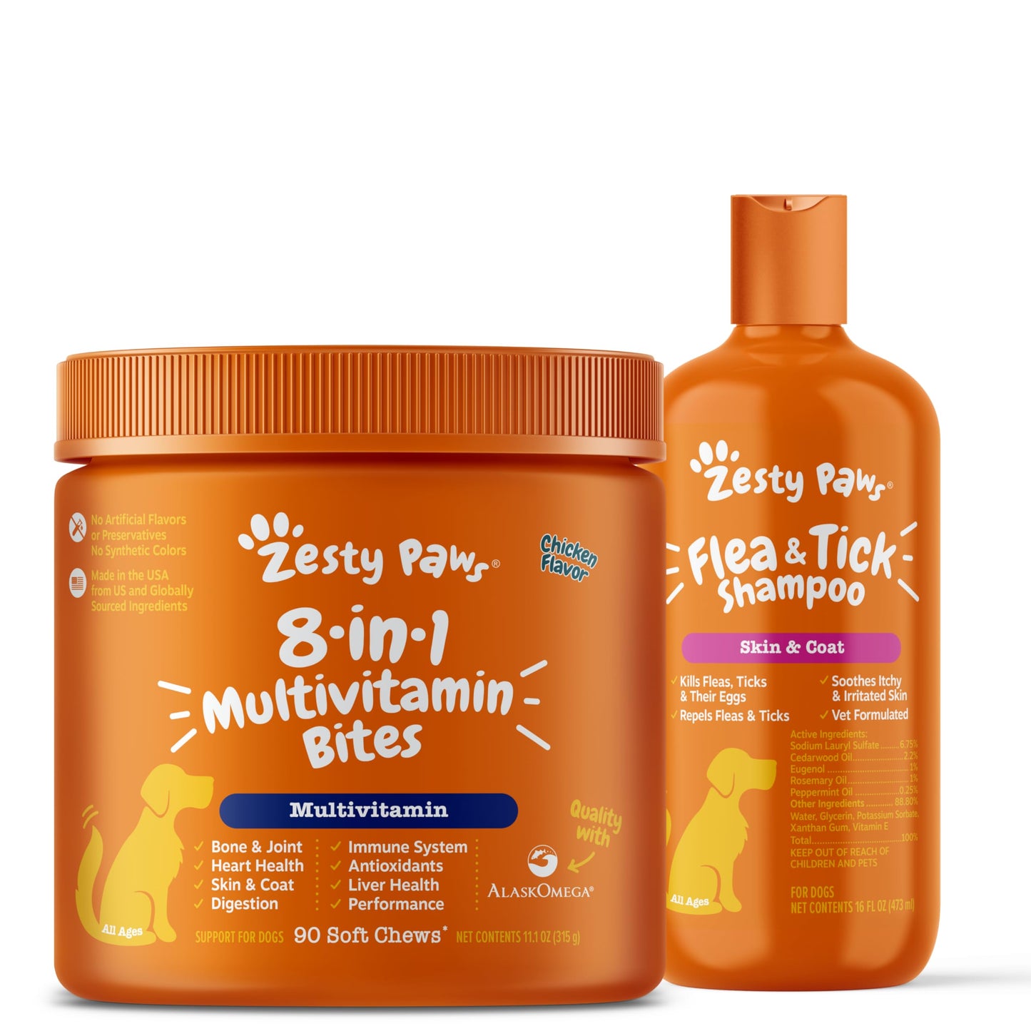Zesty Paws Multivitamin Bites Chicken + Flea and Tick Shampoo for Dogs