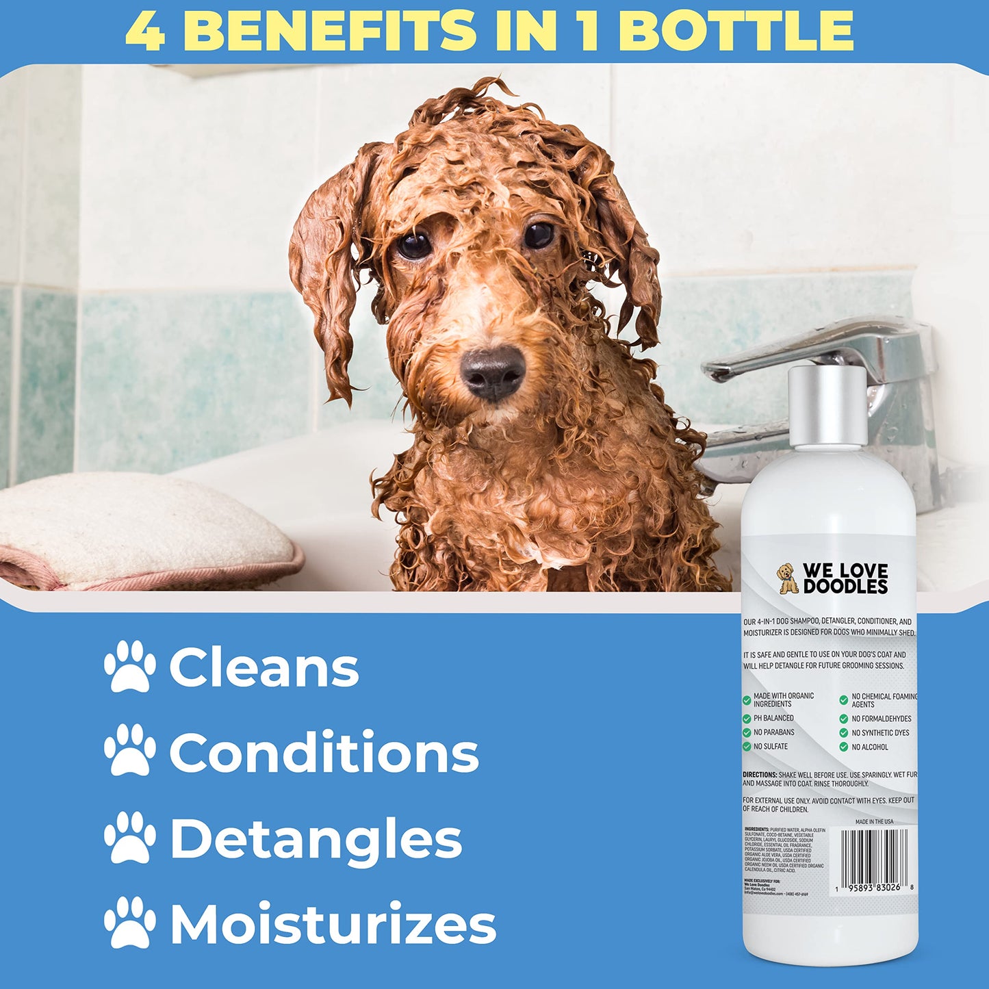 We Love Doodles Dog Cologne & Perfume and 4-in-1 Dog Shampoo, Conditioner & Detangler (Lavender) Bundle - Deodorant For Smelly Dogs & Shampoo for Goldendoodles, Poodles & Doodles Kit - Made In USA