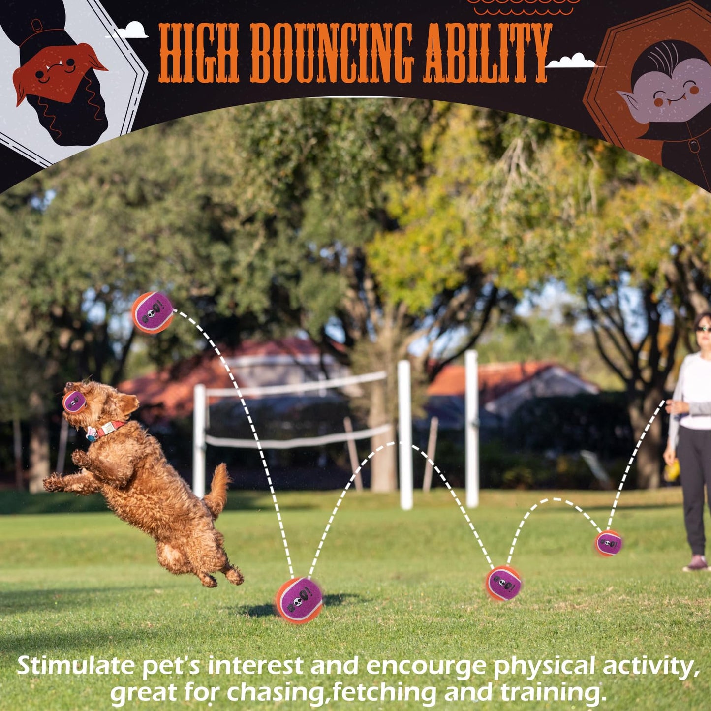 EXPAWLORER Squeaky Tennis Balls for Dogs - 12 Pcs Halloween Interactive Teething Chew Toys, Enrichment Dog Toys to Keep Them Busy, Fetch Training Balls for Large Medium Small Dogs