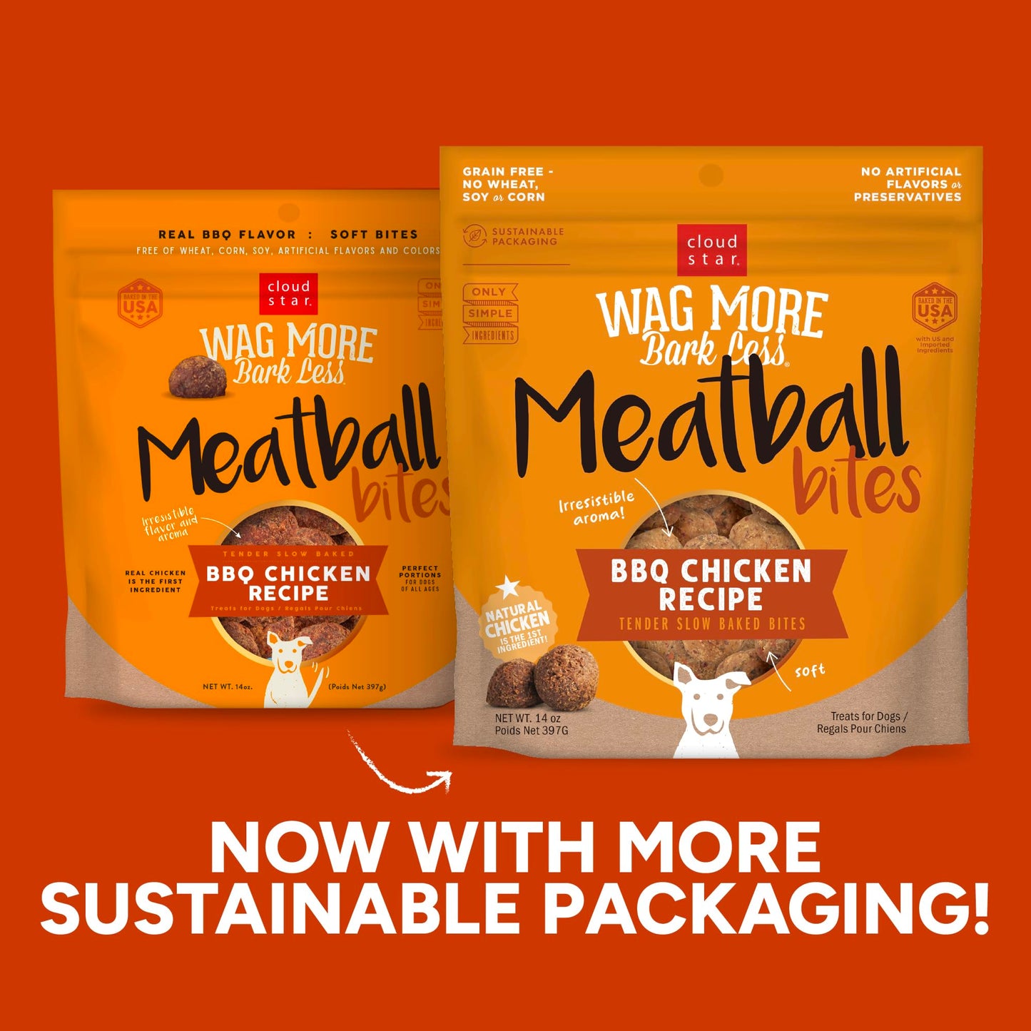 Cloud Star Wag More Bark Less Grain Free Meatball Bites, BBQ Chicken Recipe, 14 oz.