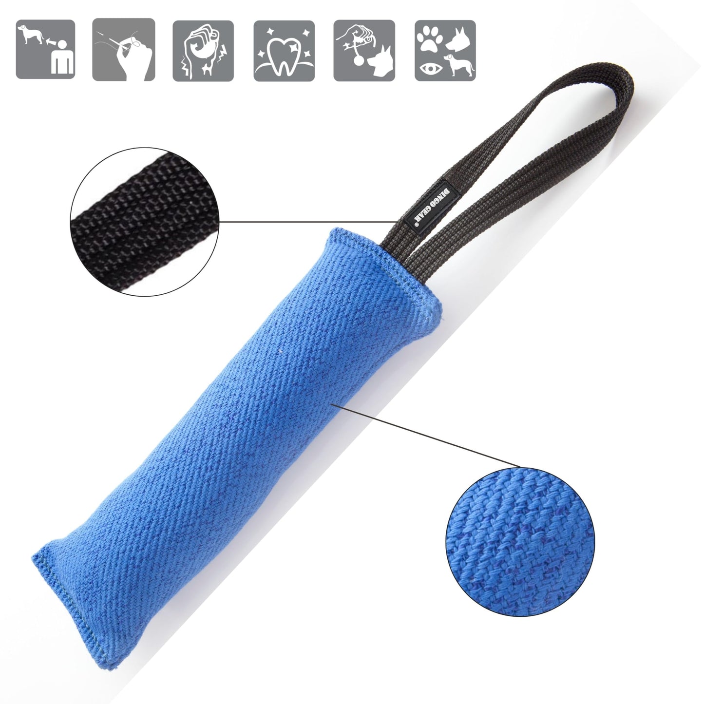 Dingo Gear French Linen tug Toy for Dog, Bumper Toy for Training, Agility, tug of war, bite Pillow for Strong Dog, 1handle 11in Blue S00061