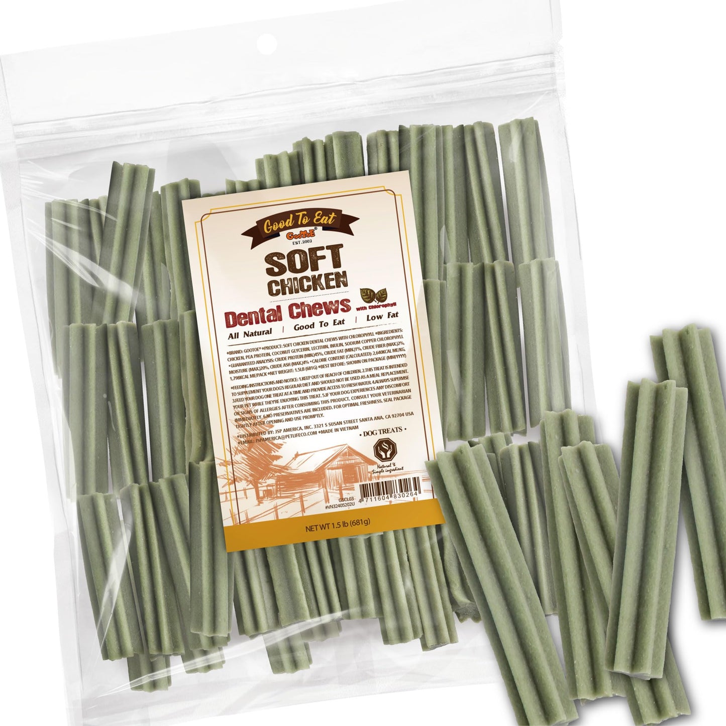 Gootoe Soft Chicken Dental Chews with Chlorophyll 1.5 lb, All Natural, Grain-Free, High-Protein, Healthy & Easily Digestible, Soft Texture, Resealable