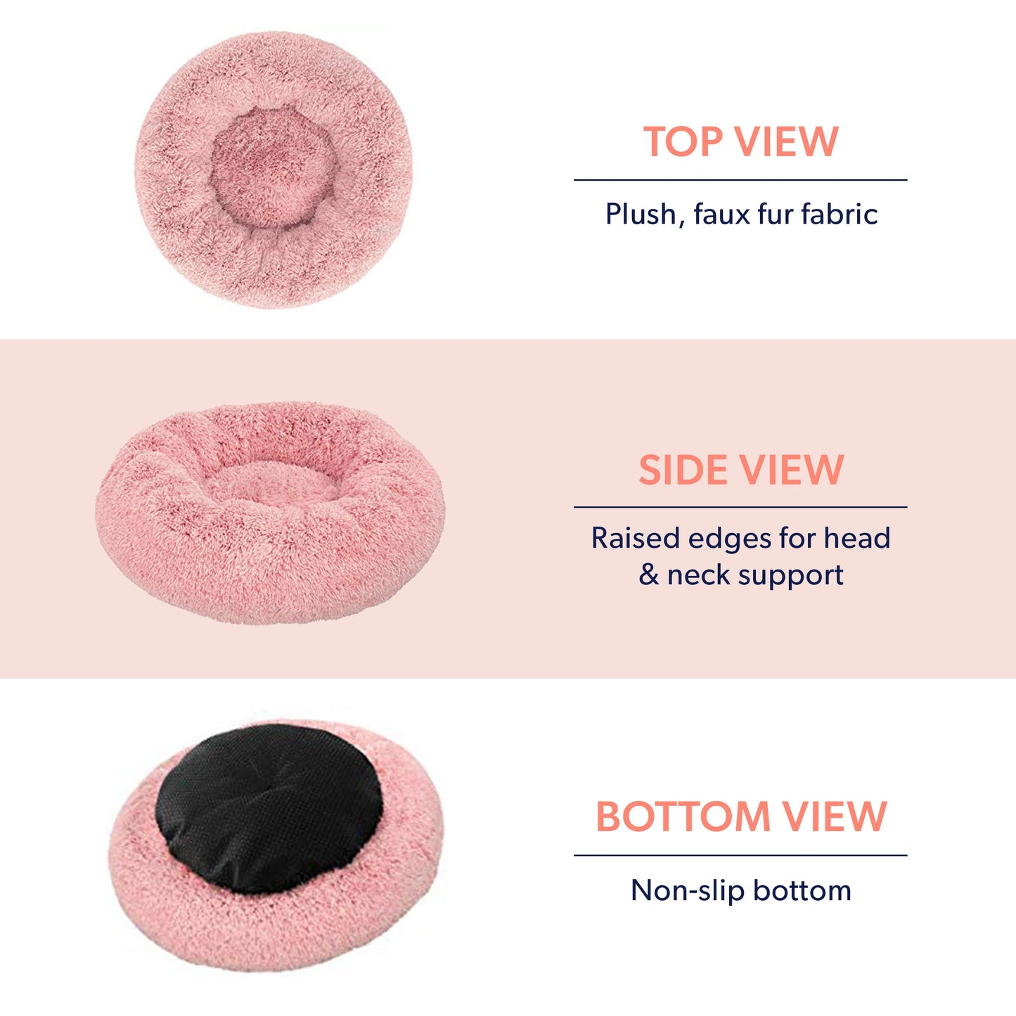 Active Pets Calming Plush Dog Bed Donut Joint Support Anxiety Relief Washable Pet Bed with Removable Cover for Dogs Cats, Large 36", Beige