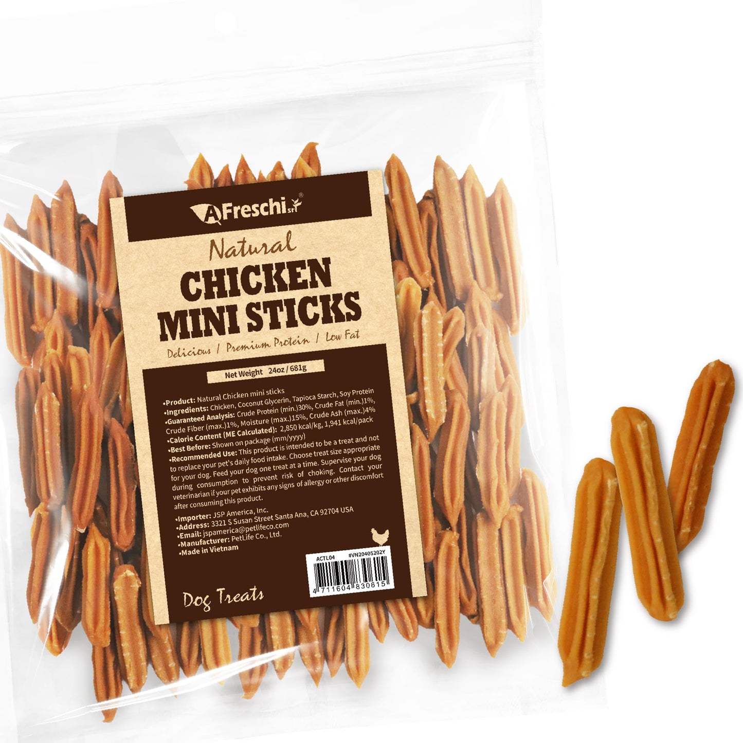 Afreschi Natural Chicken Sticks (Mini) 24 oz, All Natural, Grain-Free, High-Protein, Healthy & Easily Digestible, Soft Texture