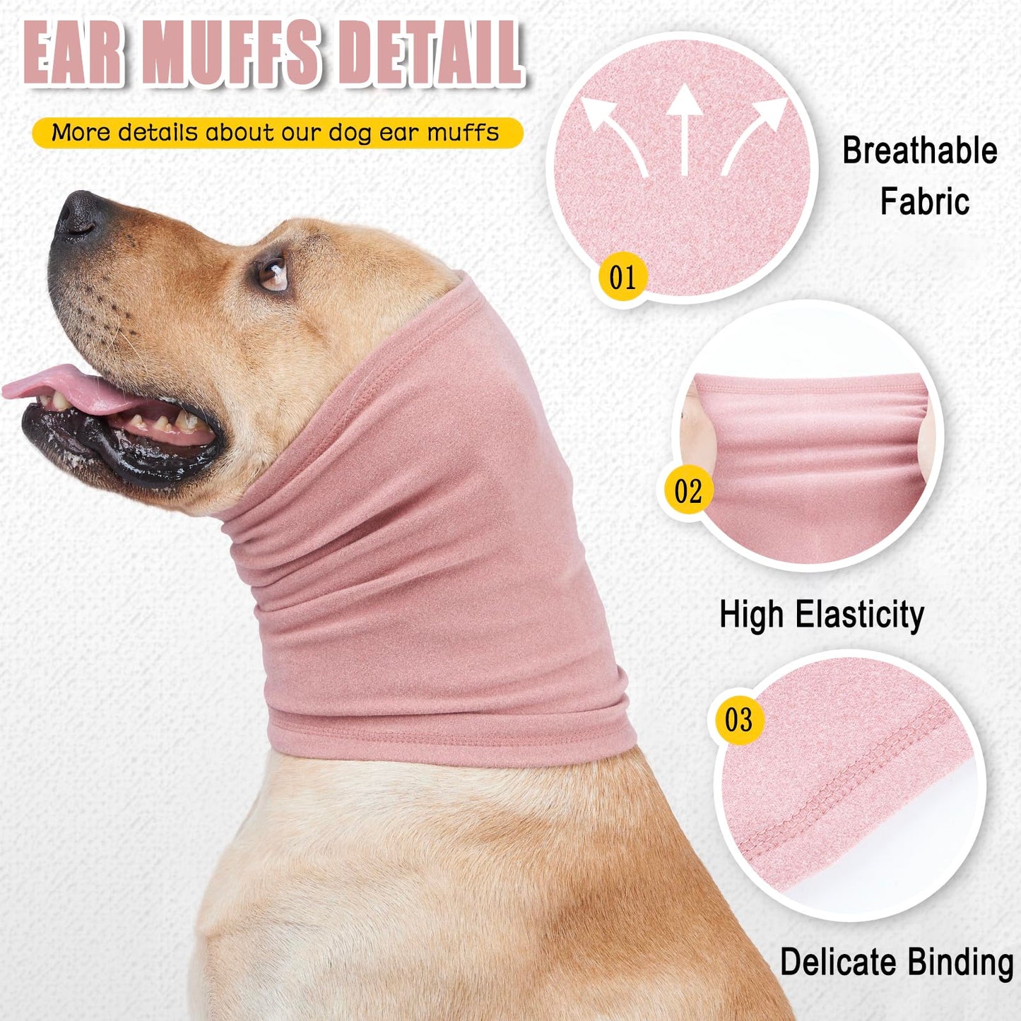 Meifsou Calming Hoodie for Dogs - Stretchy Dog Ear Cover, No Shake Anxiety Head Wrap Quiet Ears, Pet Snoods for Thunder, Lightning, Fireworks, Vet Visits, Grooming, Rabbit Plush Fabric, Pink L