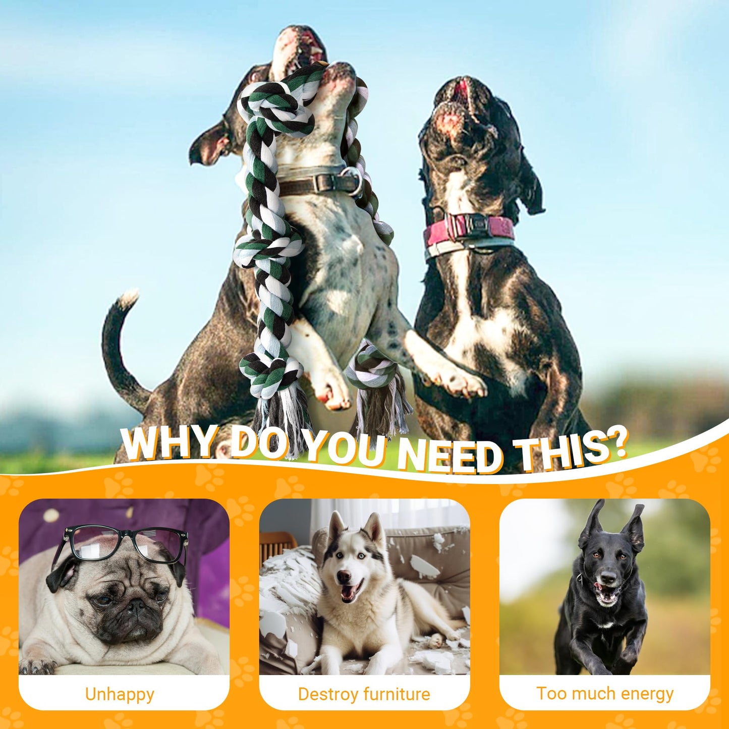 Ycozy XXL 6-Knot Dog Rope Toy for Large Dogs Aggressive Chewers 40in Heavy Duty Dog Teething Chew Toy Puppy Almost Indestructible Cotton