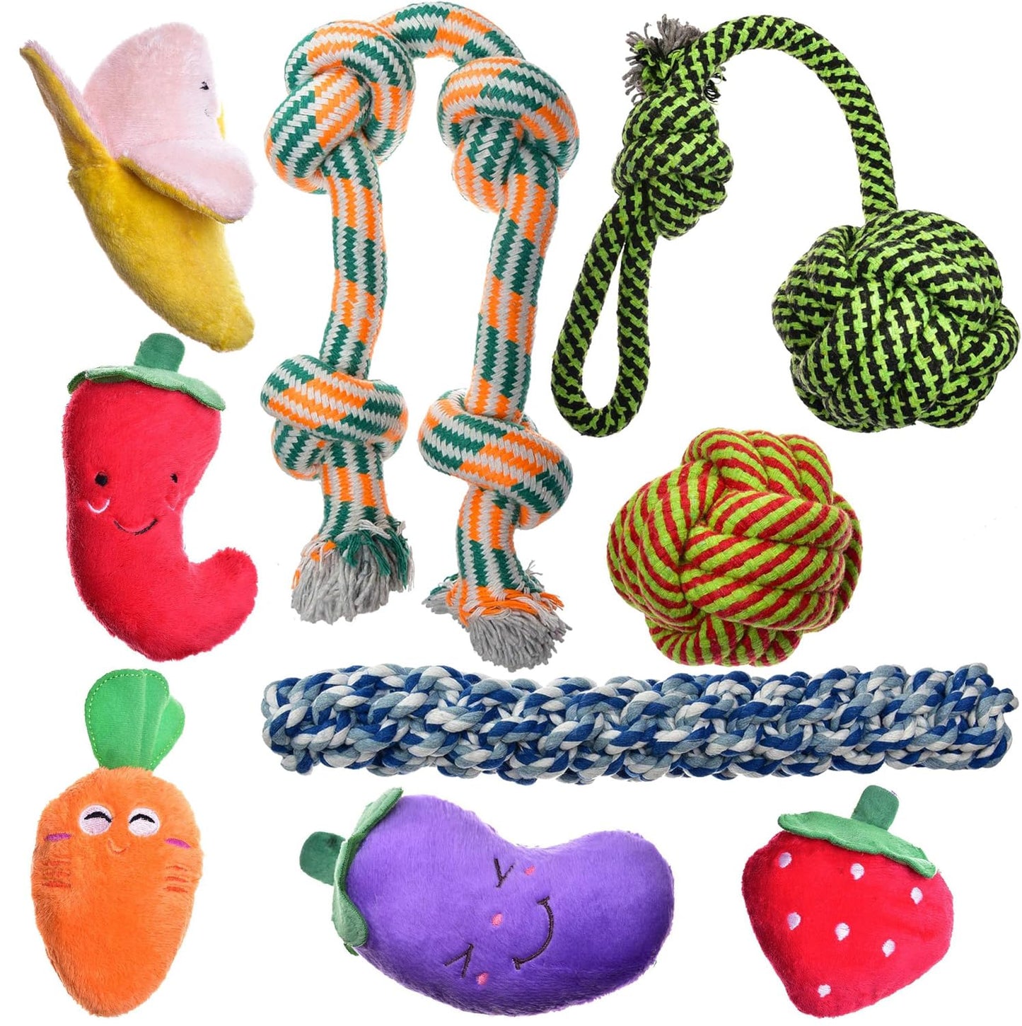 Dog Chew Toys - Puppy Teething Toys - Rope Toy Pack for Small Dogs - Tug Toy - Toy Set - Washable Cotton Rope for Dogs (Pack of 9)