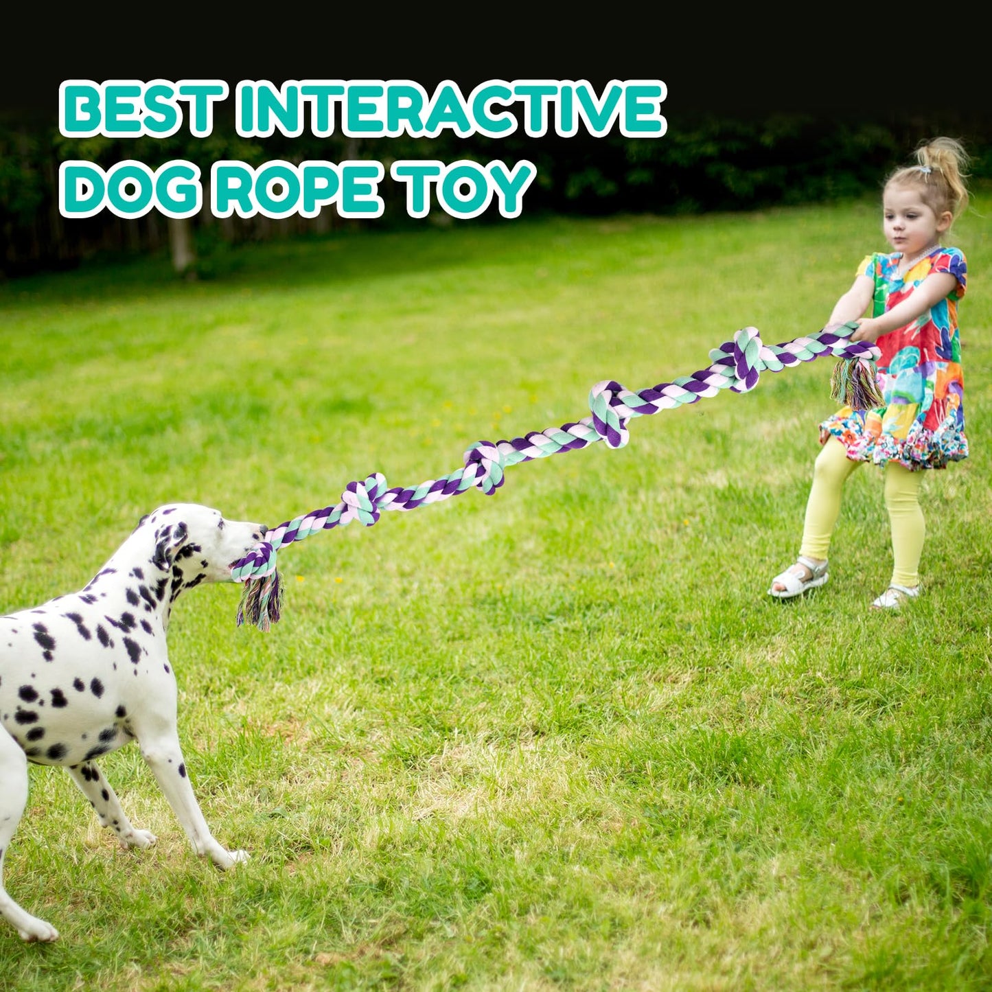 Mammoth Flossy Chews Multi Color 5 Knot Rope Tug – Premium Cotton-Poly Tug Toy for Dogs – Interactive Dog Rope Toy – Tug Dog Chew Toy for Big Dogs - X-Large, 36”
