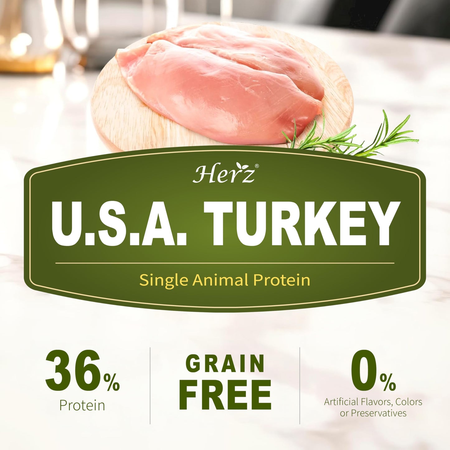 Herz Air-Dried Dog Food – U.S.A Turkey Breast Recipe 2 lb, Single Pure-Meat, Grain Free, All Natural, High Protein, Limited Ingredients