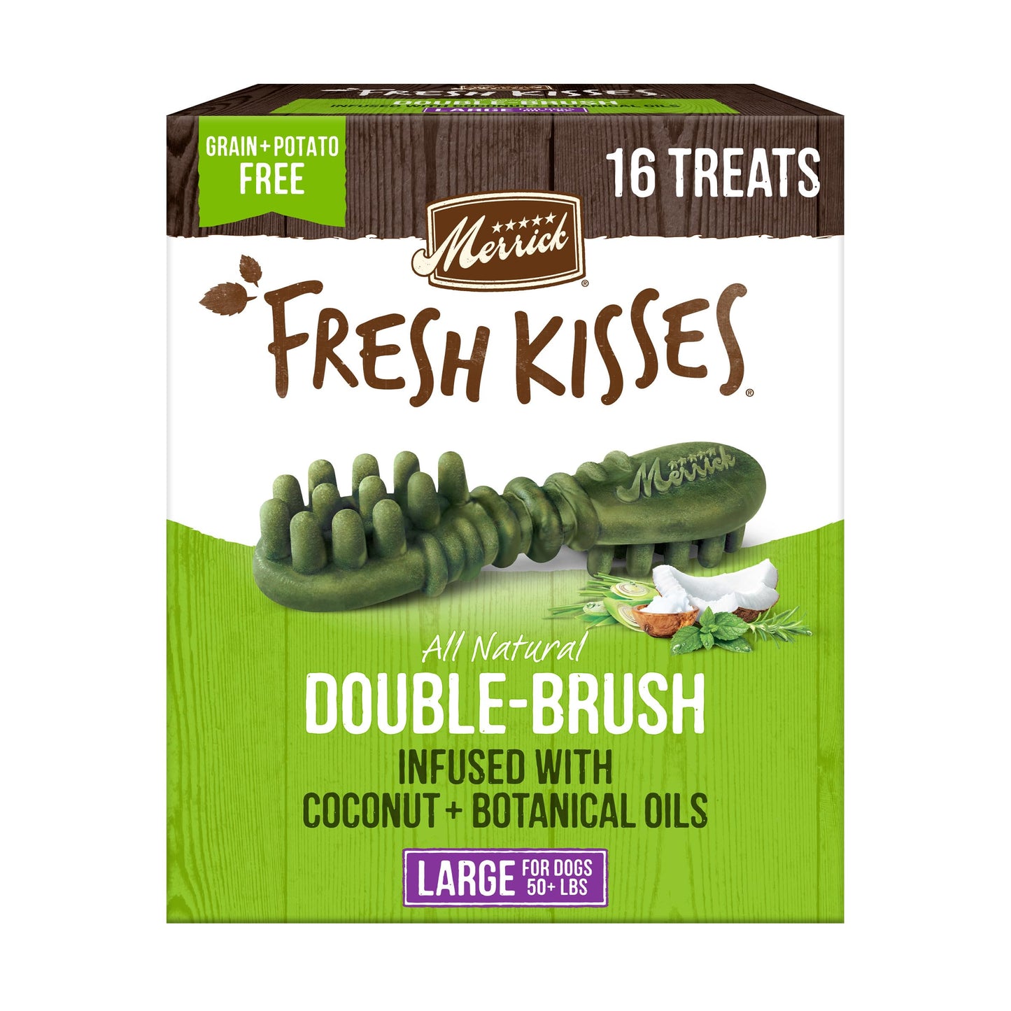 Merrick Fresh Kisses Natural Dental Chews Infused With Coconut And Botanical Oils For Large Dogs Over 50 Lbs - 16 ct. Box