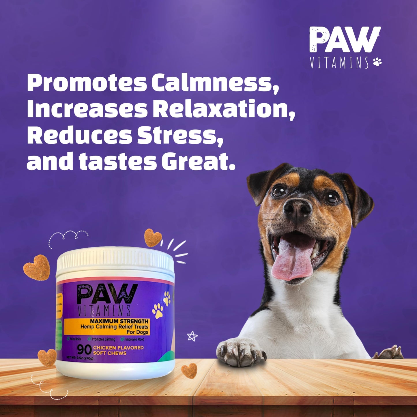 Paw Vitamins Natural Calming Dog Chews (Made in The USA) - with Hemp Oil, Chamomile, Tryptophan, Melatonin & Valerian Root - 90 Count - No THC