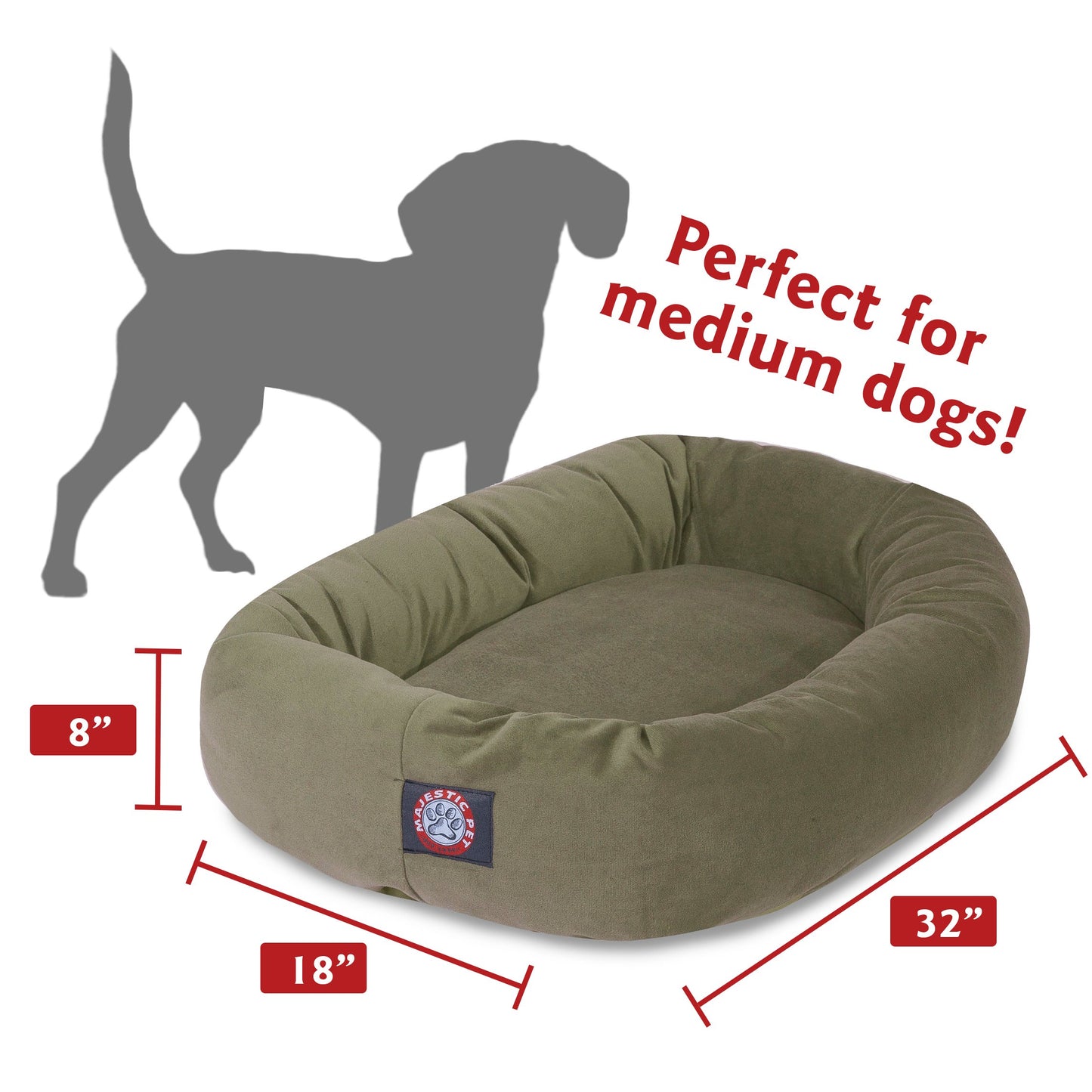 Majestic Pet 32 Inch Suede Calming Dog Bed Washable 32x23x7 (Inch) – Cozy Soft Round Donut Dog Bed with Spine Support for Dogs to Rest Their Head - Pet Bed Medium – Sage
