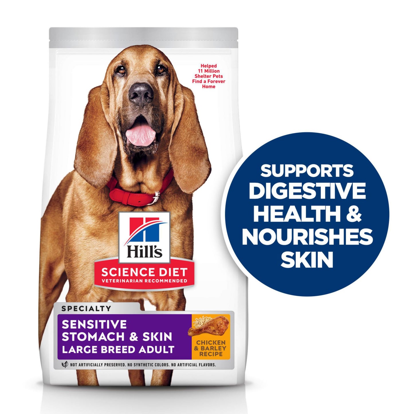 Hill's Science Diet Sensitive Stomach & Sensitive Skin Large Breed Adult Dry Dog Food 1-5, Prebiotic Fiber to Support Digestive Health, Chicken Recipe, 30 lb. Bag