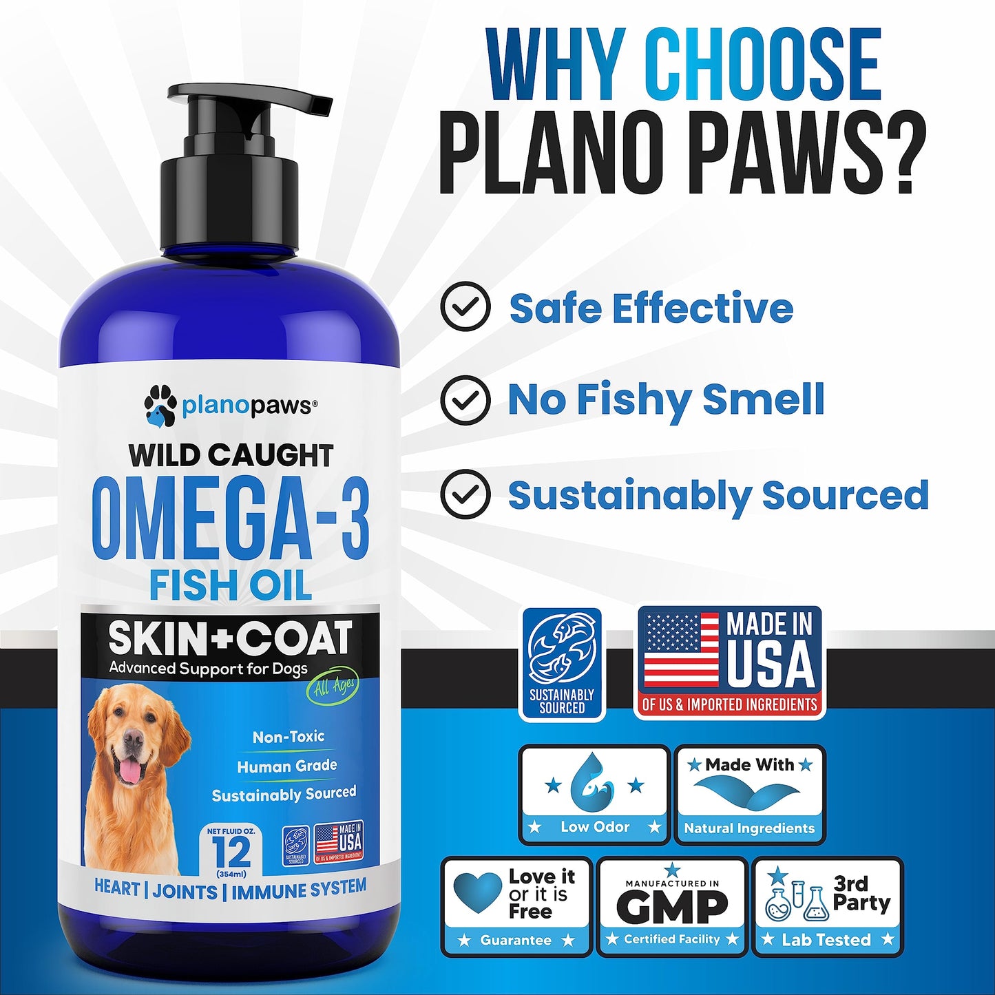 Omega 3 Fish Oil for Dogs - Better Than Salmon Oil - Dog Fish Oil Supplement to Reduce Shedding & Itching - Supports Joints, Brain, and Heart Health - Skin and Coat Supplement - Liquid Fish Oil