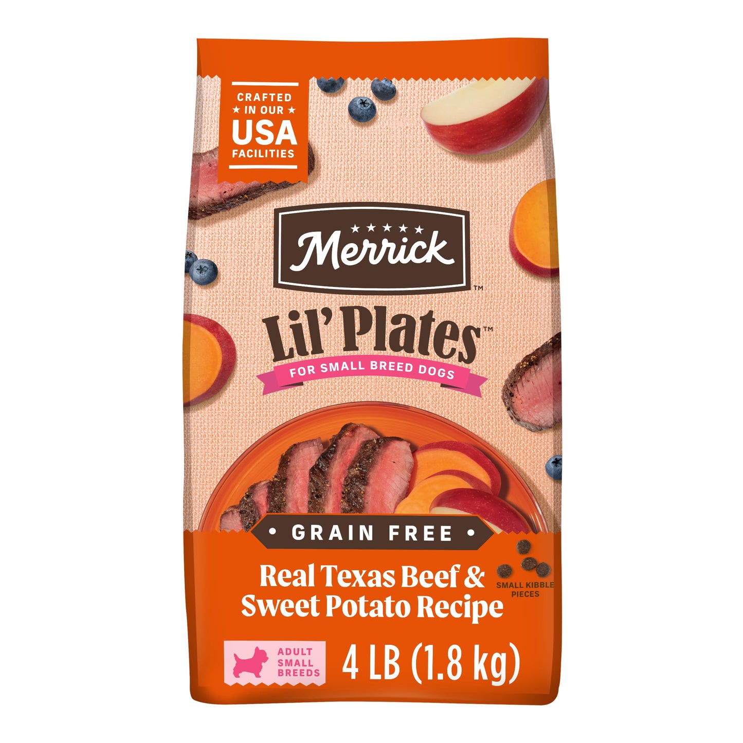 Merrick Lil’ Plates Premium Grain Free Dry Dog Food For Small Dogs, Real Texas Beef And Sweet Potato Kibble - 4.0 lb. Bag