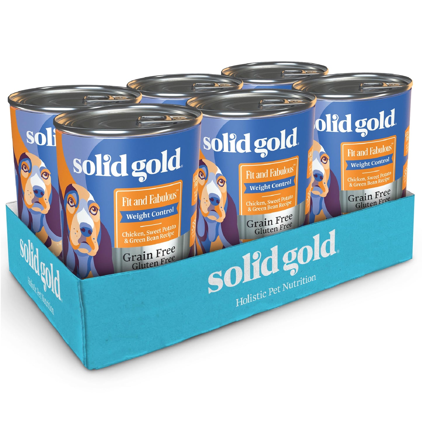 Solid Gold Weight Management Dog Food Wet - High Fiber Grain Free Dog Food Wet Recipe w/Real Chicken, Sweet Potato & Green Beans - Healthy Weight & Gut Health Support for Dogs - 6ct/12.5oz Cans