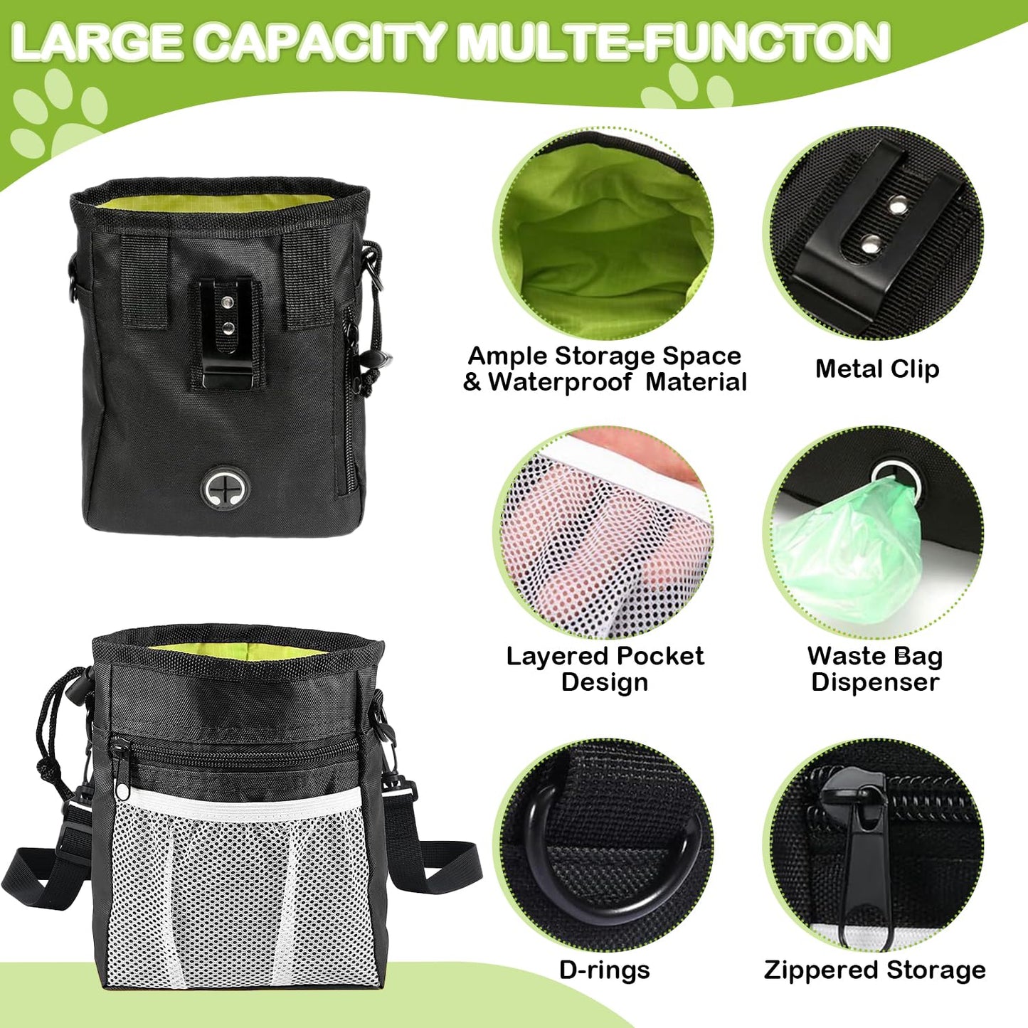 JIURUN Dog Treat Pouch for Pet Training - Dog Treat Bag (Black) - Dog Training Kit, Dog Clicker for Training, Silicone Treat Bag, 2-in-1 Whistle Clicker, Collapsible Dog Bowl, 2 Dog Poop Bag