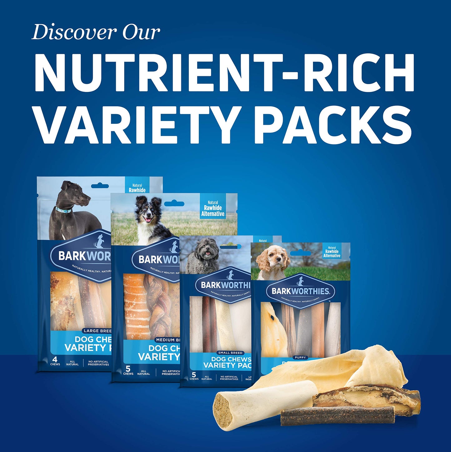 Barkworthies Puppy Variety Pack - 5 Count (Pack of 1) - Protein-Rich, All-Natural, Easily Digestible, Rawhide Alternative, Promotes Dental Health