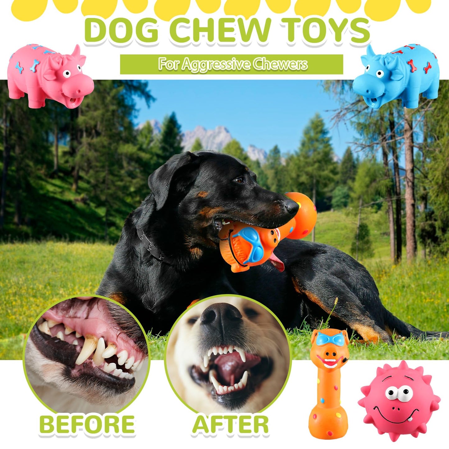 RoundFunny 13 Pcs Squeaky Latex Dog Toys, Grunting Puppy Chew Rubber Animals Toys That Oinks Grunts for Small Medium Large Dogs,Colorful Funny Fetch Cute Interactive Play Supplies for Biting Chasing