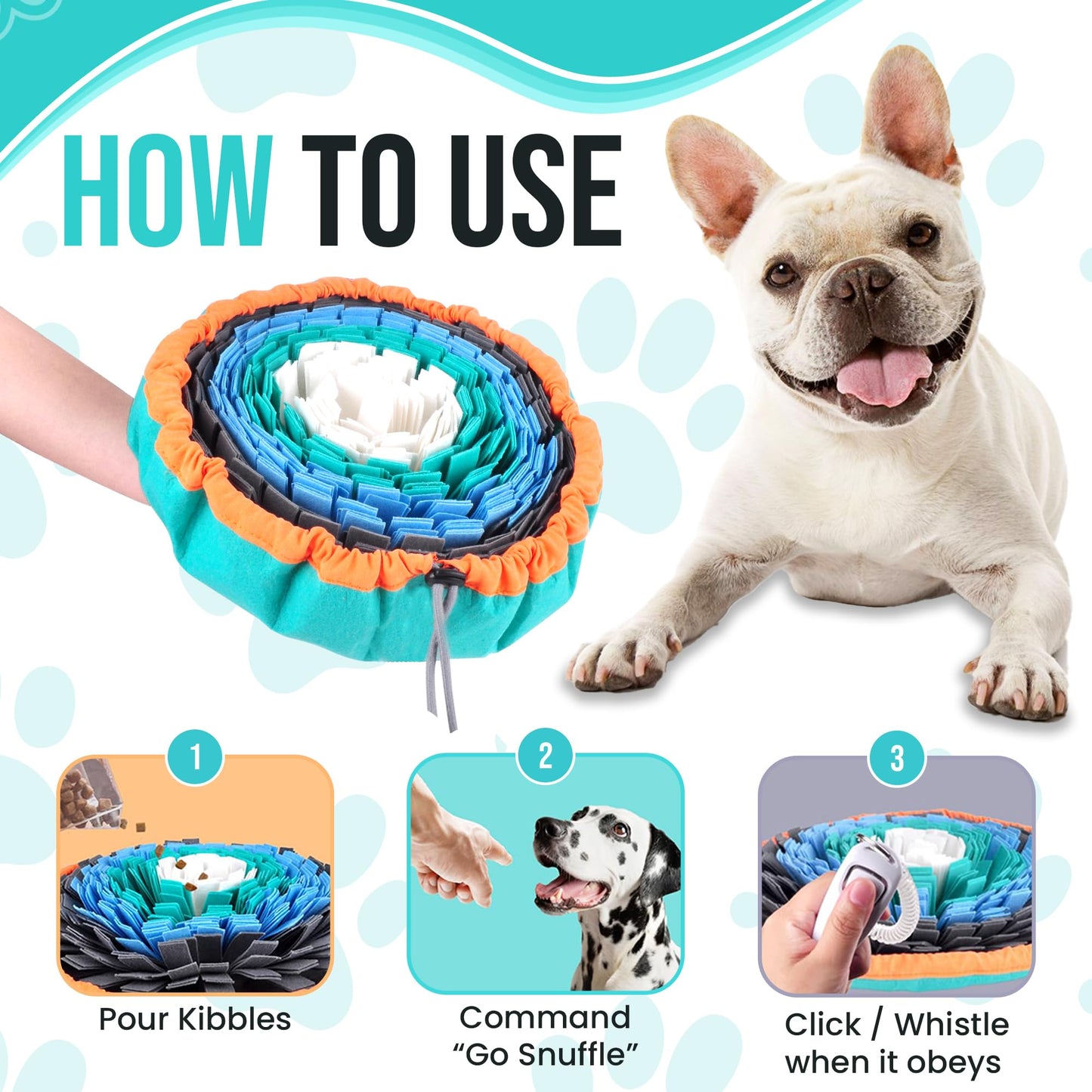 20” Snuffle Mat for Dogs with Pet Training Clicker - Dog Puzzle Toy for Enrichment, Mental Stimulation, Fighting Boredom - Slow Feeder & Activity Rug - Dog Sniffing, Foraging and Treat Mat