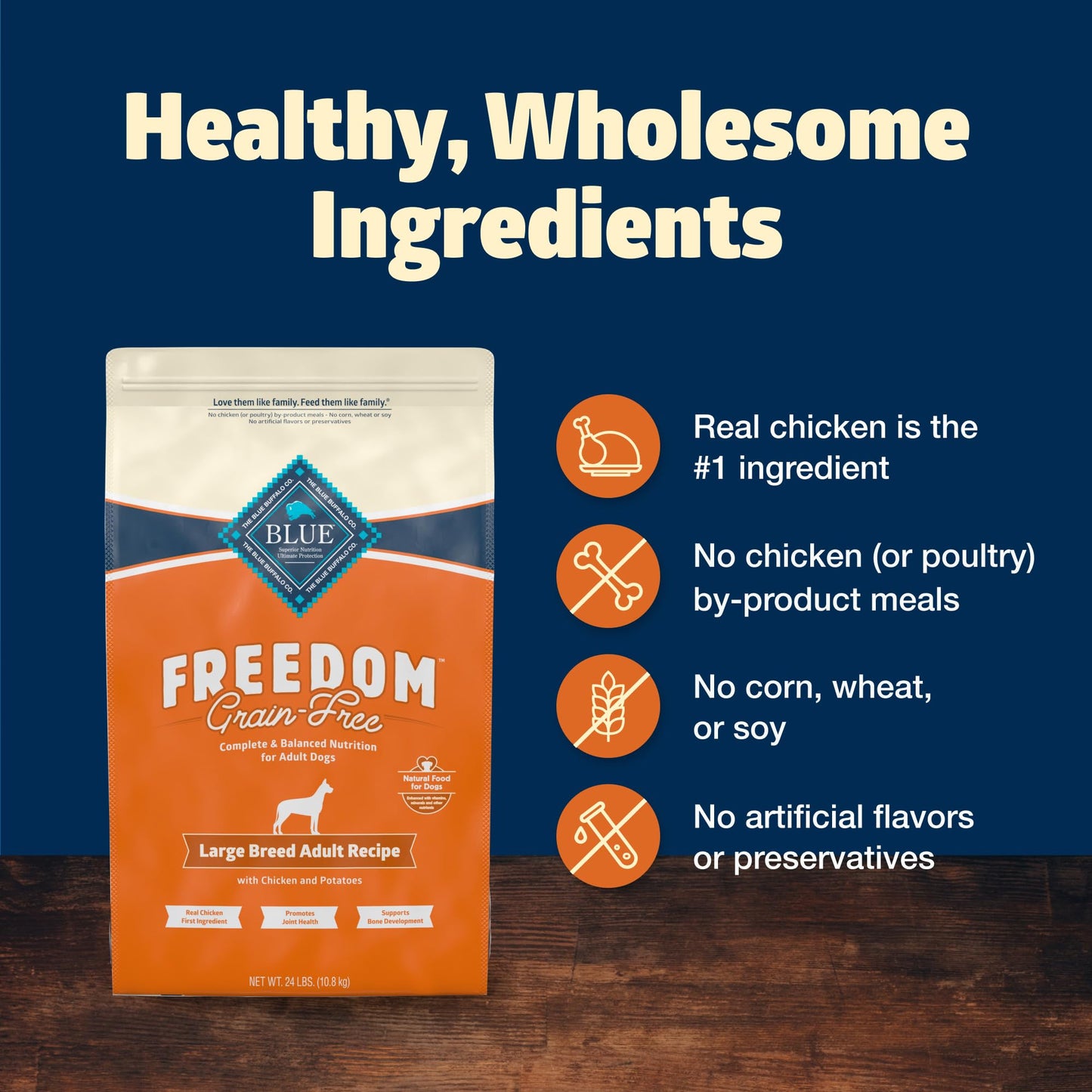Blue Buffalo Freedom Grain-Free Large Breed Dry Dog Food, Supports Joint Health & Mobility, Made in the USA With Natural Ingredients, Chicken & Potatoes, 24-lb Bag