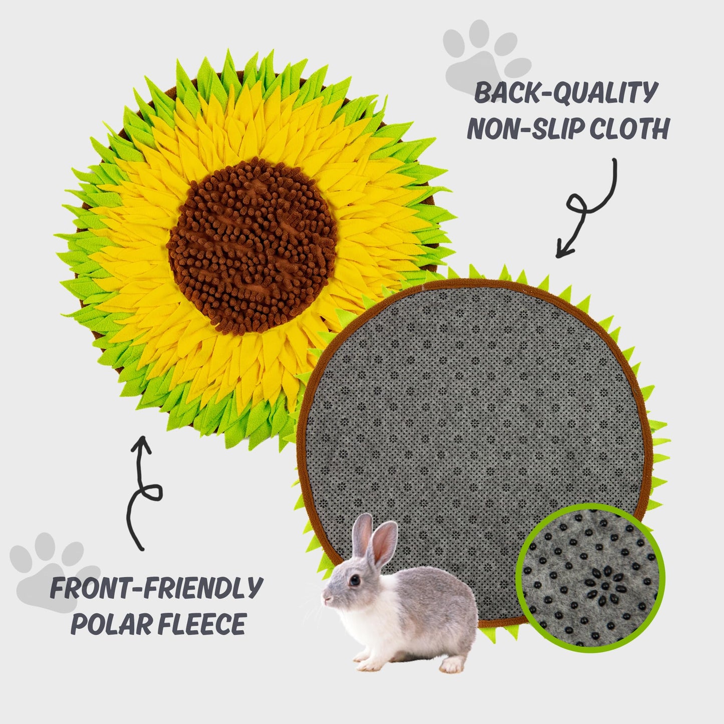 MHTTEC Sunflower Snuffle Mat for Rabbits,Interactive Polar Fleece Pet Foraging Mat Toy Indoor for Guinea Pig Bunny Chinchillas Hamster Ferrets Small Animals