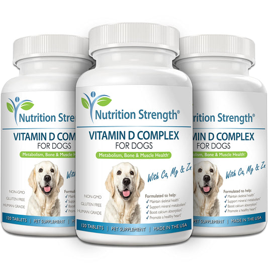 Nutrition Strength Vitamin D for Dogs with Calcium, Magnesium and Zinc to Support Strong Teeth, Bones and Muscles, Promote Mineral Metabolism and a Healthy Immune Function, 120 Chewable Tablets