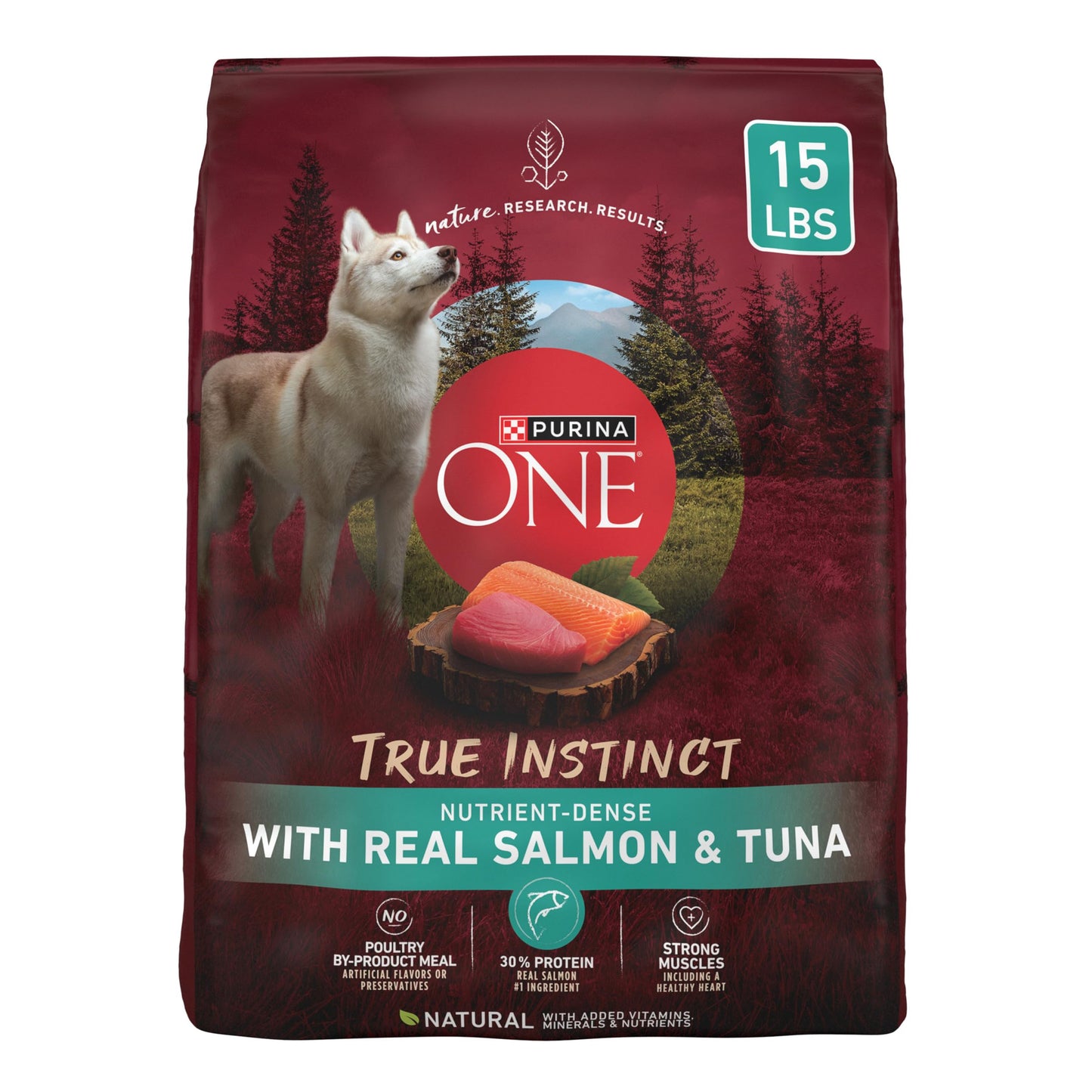 Purina ONE True Instinct With Real Salmon and Tuna Natural With Added Vitamins, Minerals and Nutrients High Protein Dog Food Dry Formula - 15 lb. Bag