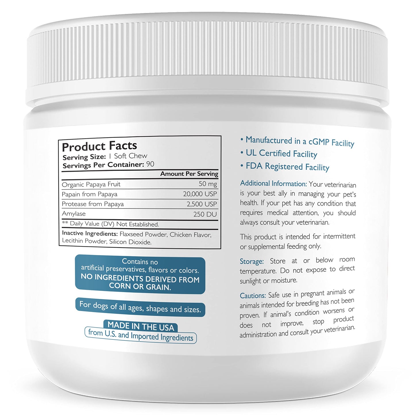 Nutrition Strength Papaya for Dogs Digestive Enzyme Complex to Support Normal Intestinal Function, Boost Immunity, with Organic Papaya Fruit + Papain, Protease & Amylase, 90 Soft Chews