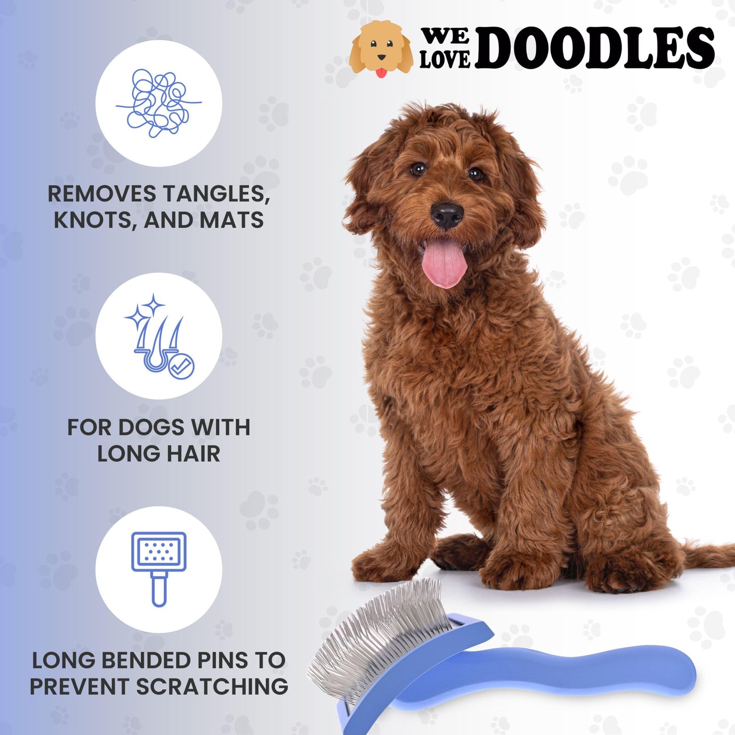 We Love Doodles Dog Shampoo Mango & Curved Slicker Brush - Pet Shampoo for Matted Hair, Sensitive Skin Shampoo for Puppies, for Long-Haired Dogs, Poodle, Golden Doodle, and Dematting (Large)