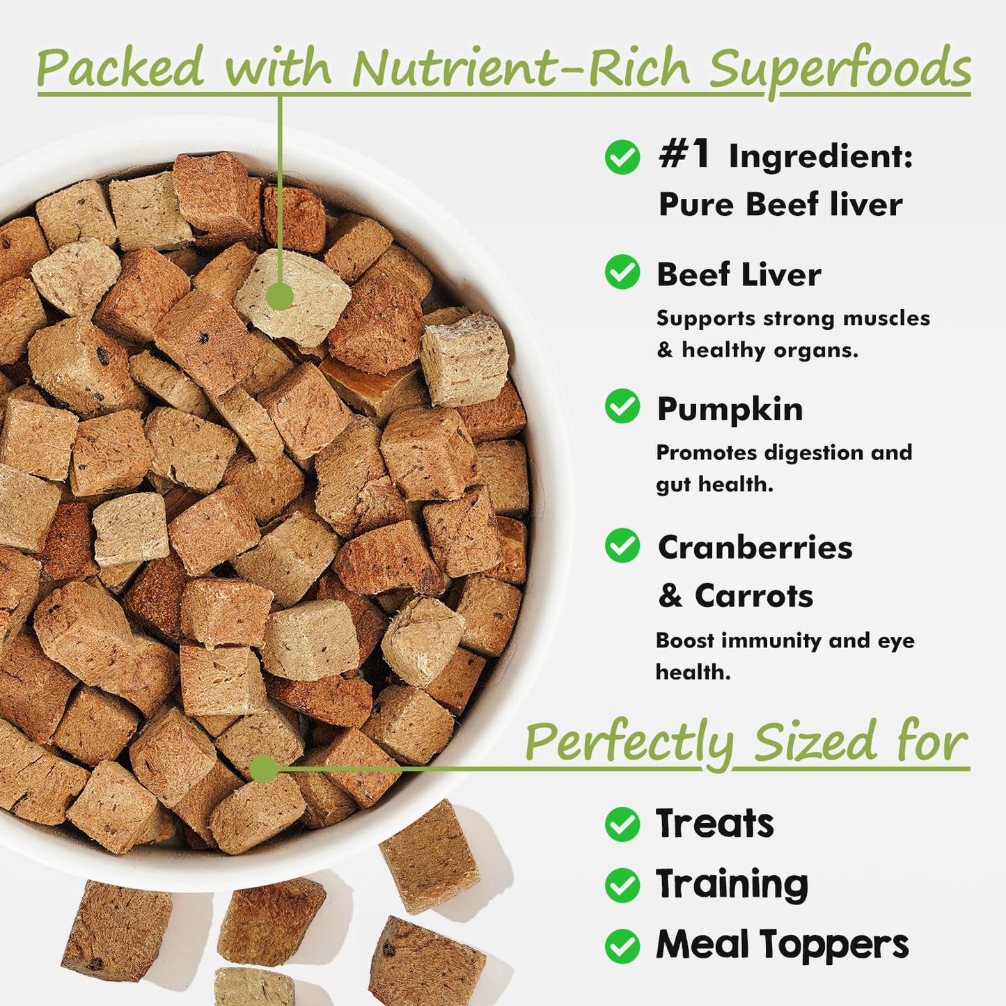 SIERRA VALLEY Freeze-Dried Beef Liver Dog Treats, High Iron Human-Grade Protein Bites, 2cm Chewy Cubes for Training Rewards, No Additives Grain-Free, Resealable Freshness Pouch 6oz