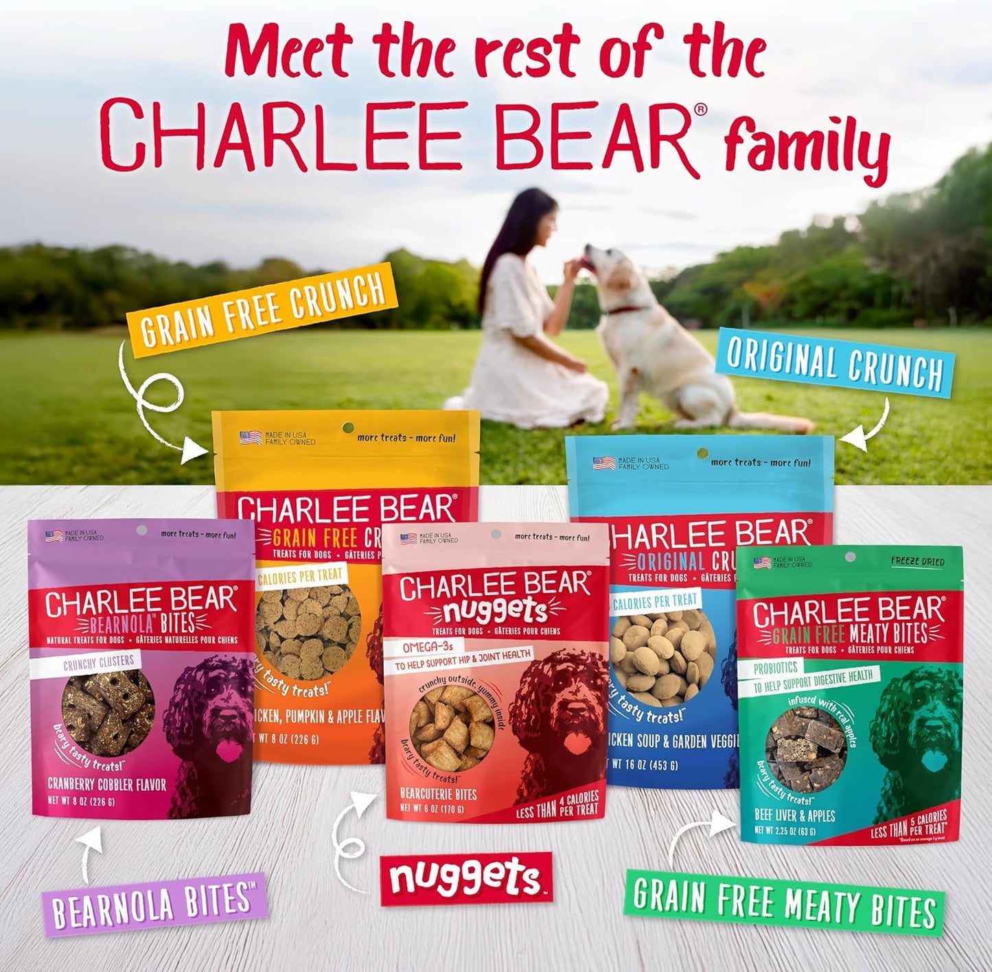 Charlee Bear Dog Training Treats for Small, Medium, or Large Pups, Crunchy Low Cal Dog Snack for Puppy Training, Made in USA (Beef Liver) 16oz, 4 Pack