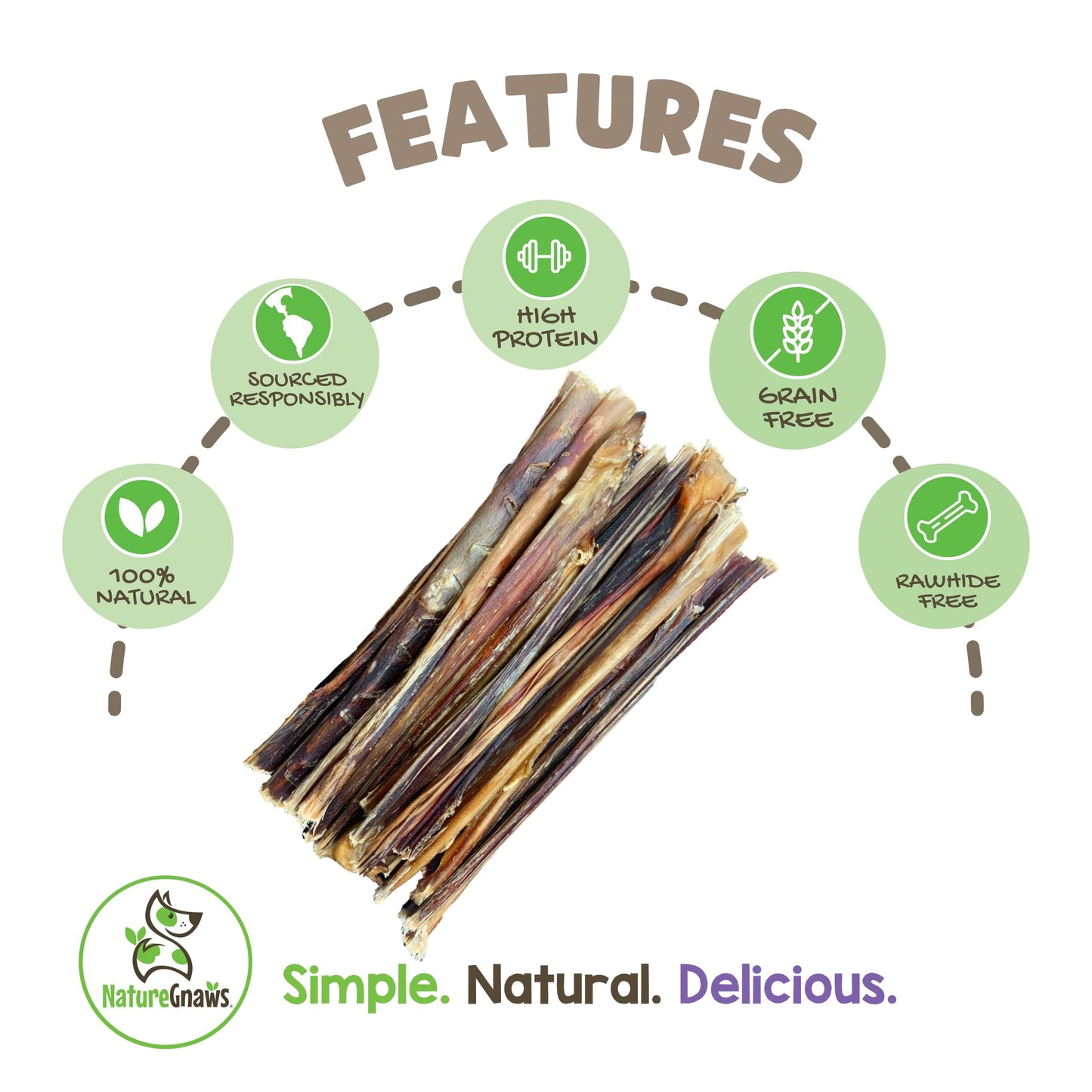 Nature Gnaws Extra Thin Pork Bully Sticks for Small Dogs 5-6" (50 Count) - Long Lasting for Light Chewers and Puppies - Natural Bacon Dog Chew Treats