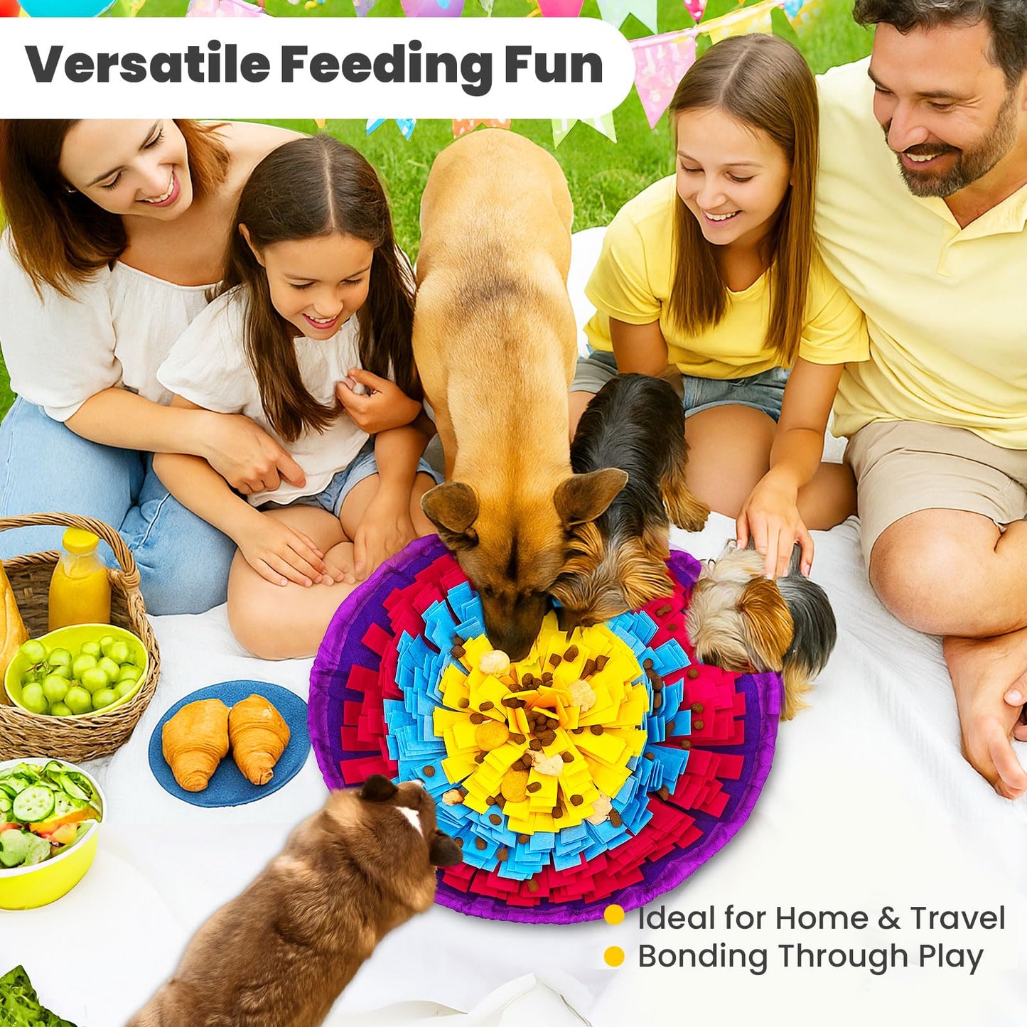 PETCARE Snuffle Mat for Dogs Adjustable Slow Feeder Bowl Interactive Enrichment Puzzle Toys for Small Medium Large Breed Dogs Cats Puppy Sniff Foraging Mats Mental Stimulation Treat Game, 19*19 inch