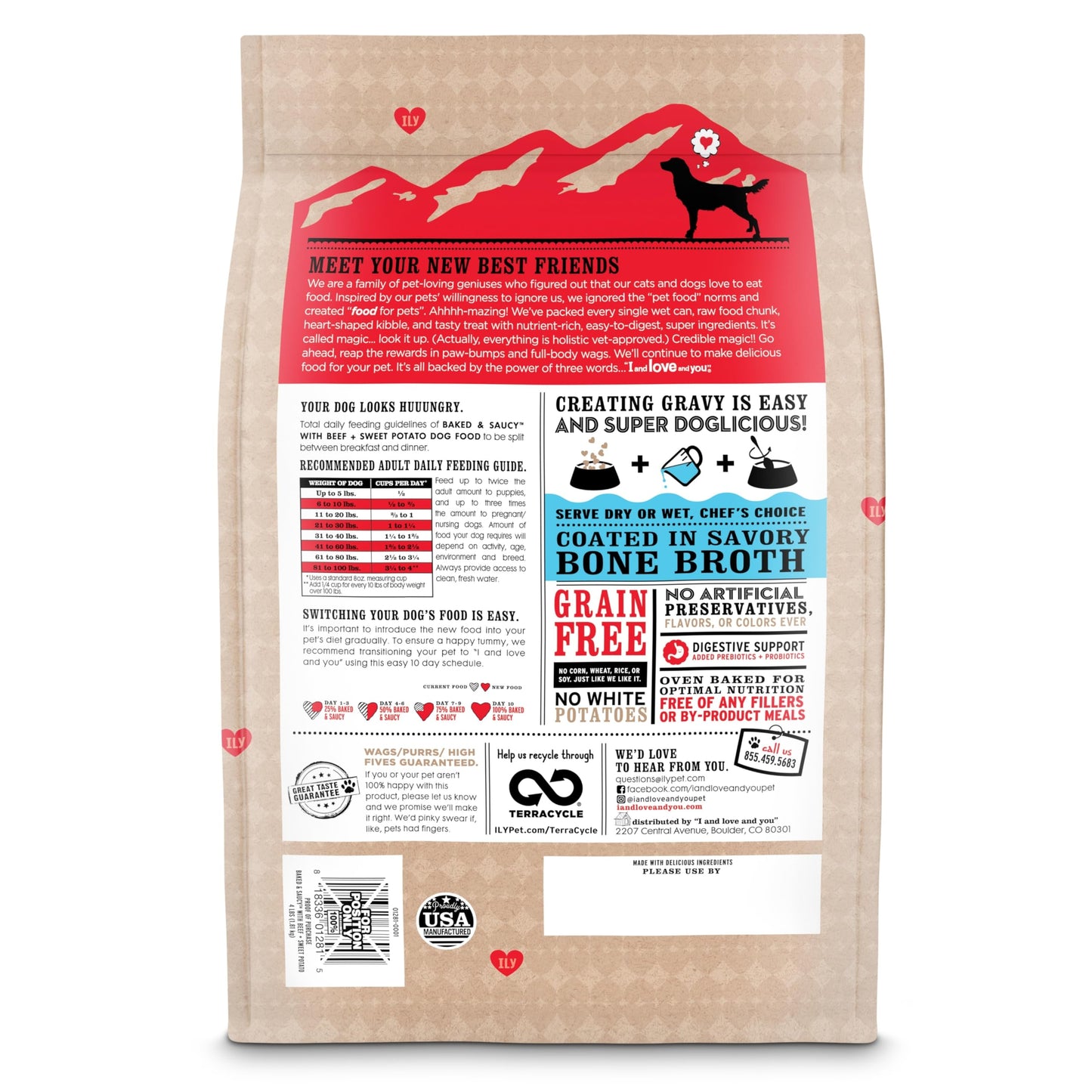 I AND LOVE AND YOU Baked and Saucy Dry Dog Food - Beef + Sweet Potato - Prebiotic + Probiotic, Real Meat, Grain Free, No Fillers, 4lb Bag