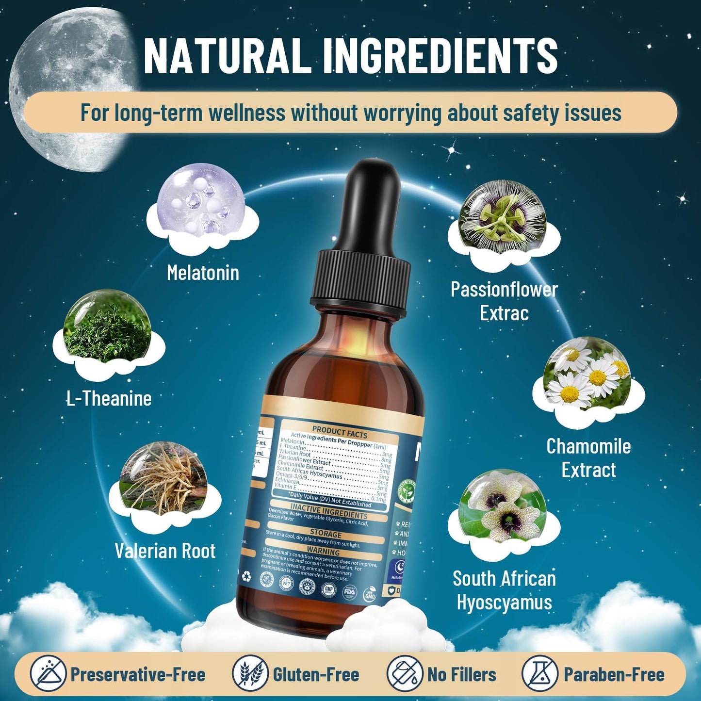 Liquid Melatonin for Dogs, 2 Pack Dog Melatonin for Small Medium Large Dog Sleep Aid, Stress & Anxiety Relief, Calm Aid for Dogs Puppies, Support Relaxation & Deep Sleep, 60ml x2