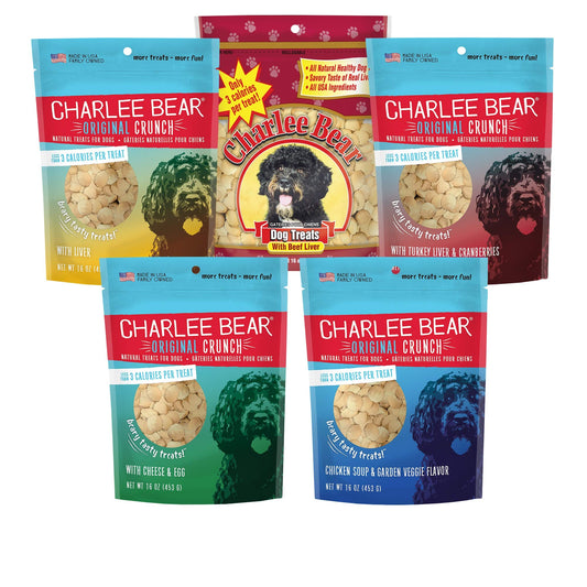 Charlee Bear Original Crunch Dog Treats-Variety Pack, 16oz Bags (5 Different Flavors), Natural Training Treats for Puppies to Adults, Healthy Snacks for Your Small, Medium, or Large Pooch, Made in USA