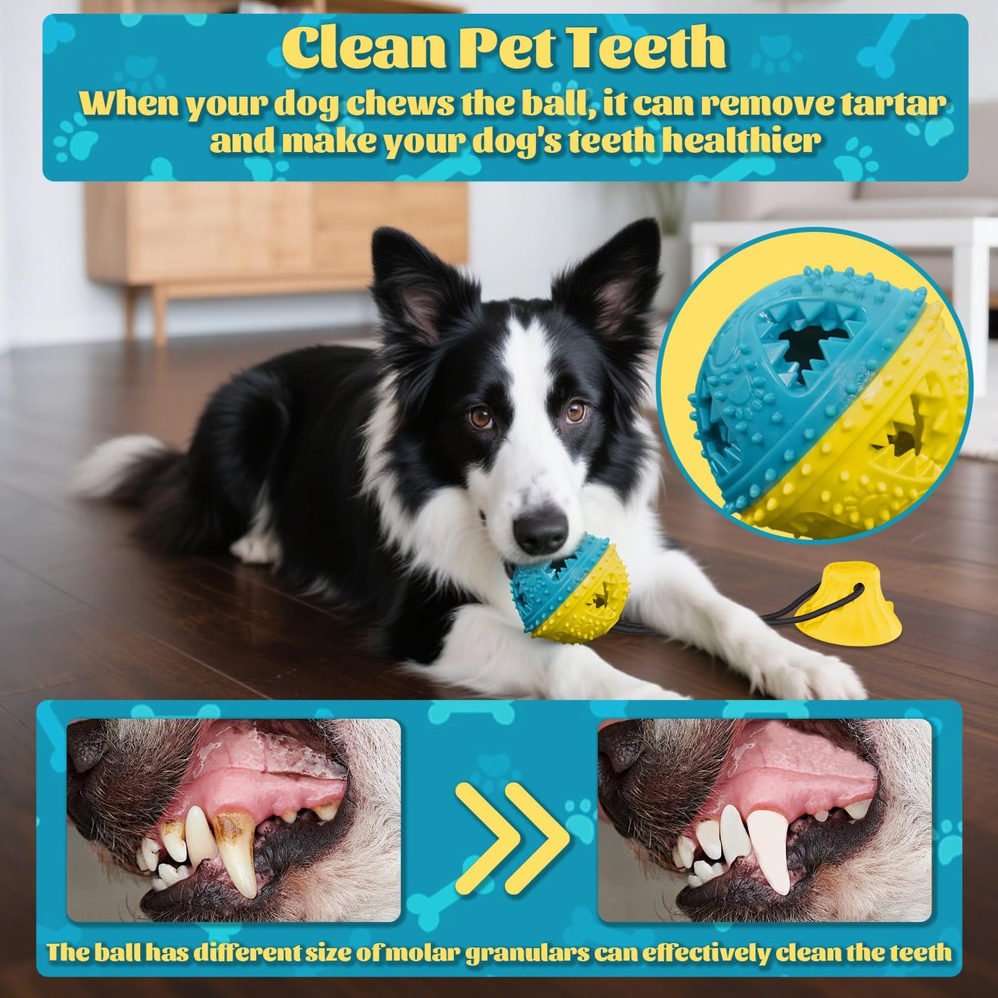 PETVENTURE Interactive Dog Toys Tug of War Puppy Teething Toys Dog Puzzle Treat Food Dispensing Ball Toy Teeth Cleaning Sound Ball for Small Dogs