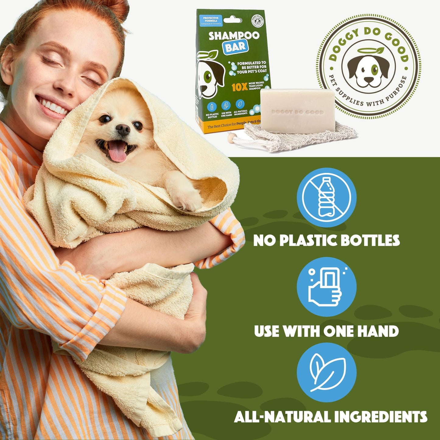 Doggy Do Good Deshedding Dog Shampoo Bar, Dog Soap Bar, Geranium & Citronella Shampoo for Dogs, Natural Dog Shampoo for Shedding Control, Hypoallergenic, Healthy Coat, Equals 30 oz Shampoo