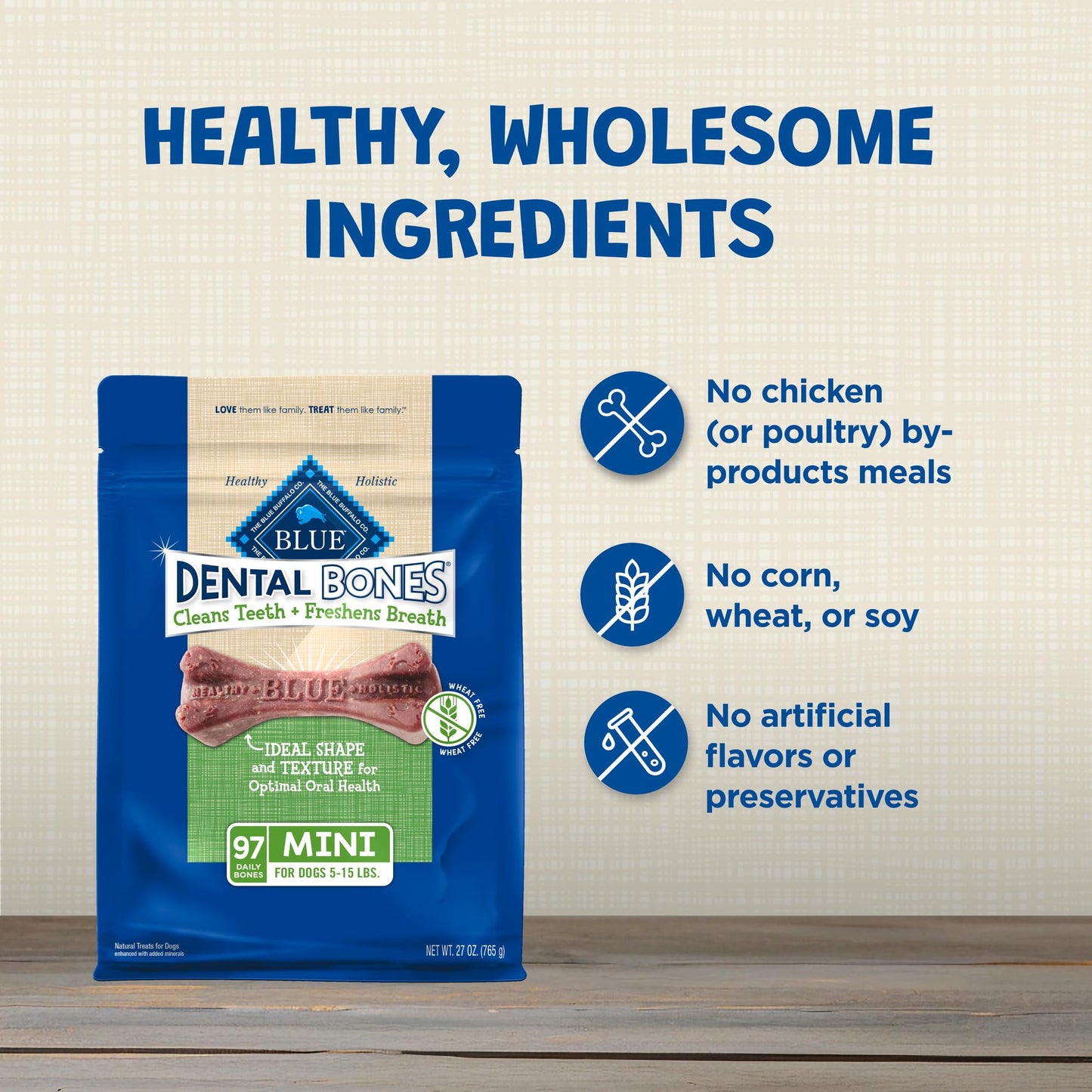 Blue Buffalo Dental Bones Mini Natural Dental Chew Dog Treats Bag Value Pack