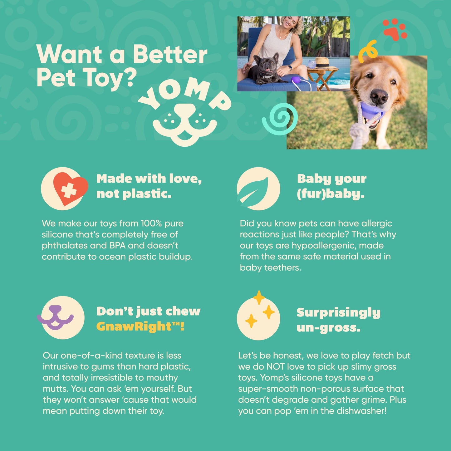 Yomp BallRope Ball on a Rope Dog Toy – Interactive Tug of War Toy for Soft and Medium Chewers, Teething Puppy Ball – Made from Pet-Safe, Non-Toxic Silicone