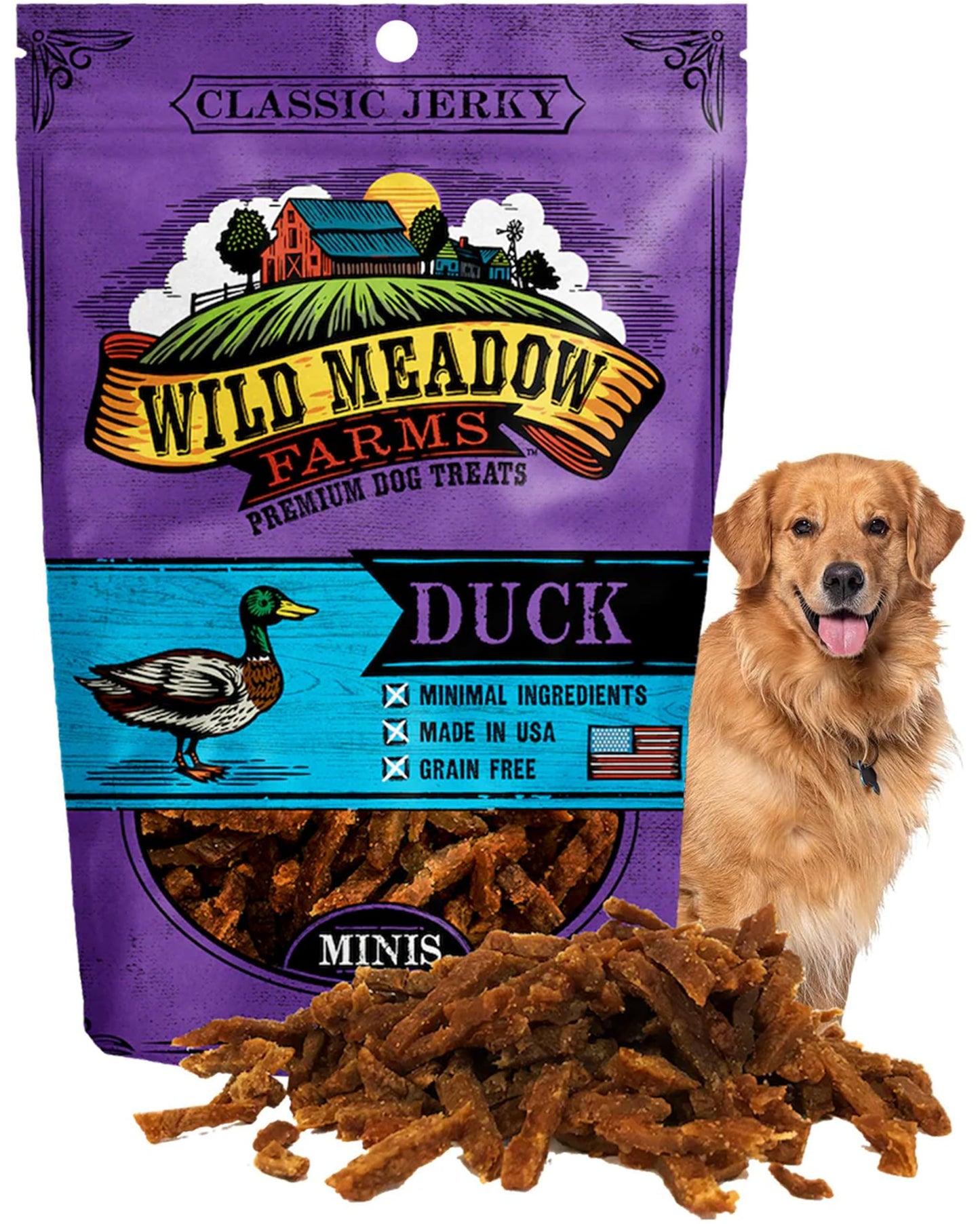 Wild Meadow Farms - Classic Duck Minis, Soft Jerky Training Treats for Dogs, Grain-Free, All-Natural & Perfectly Sized for Training, High-Value Rewards in a Convenient 3.5 Ounce Pouch