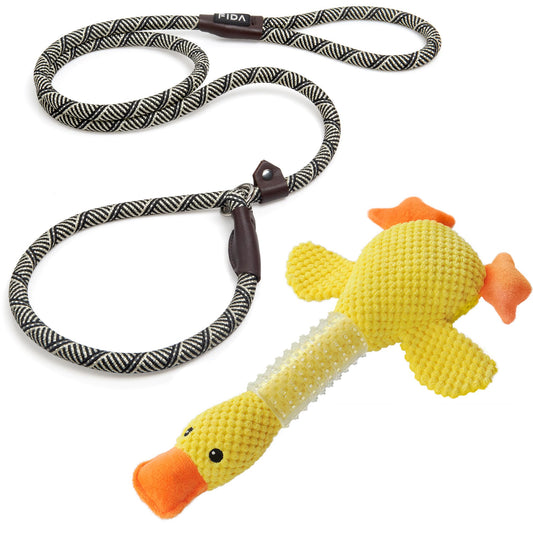 Fida Durable Slip Lead and Dog Chew Toys for Aggressive Chewers Rubber Neck Set, Squeaky Dog Toys for Large Dogs, Indestructible Dog Toy Puppy Teething Toys Plush Duck Dog Toy to Keep Them Busy