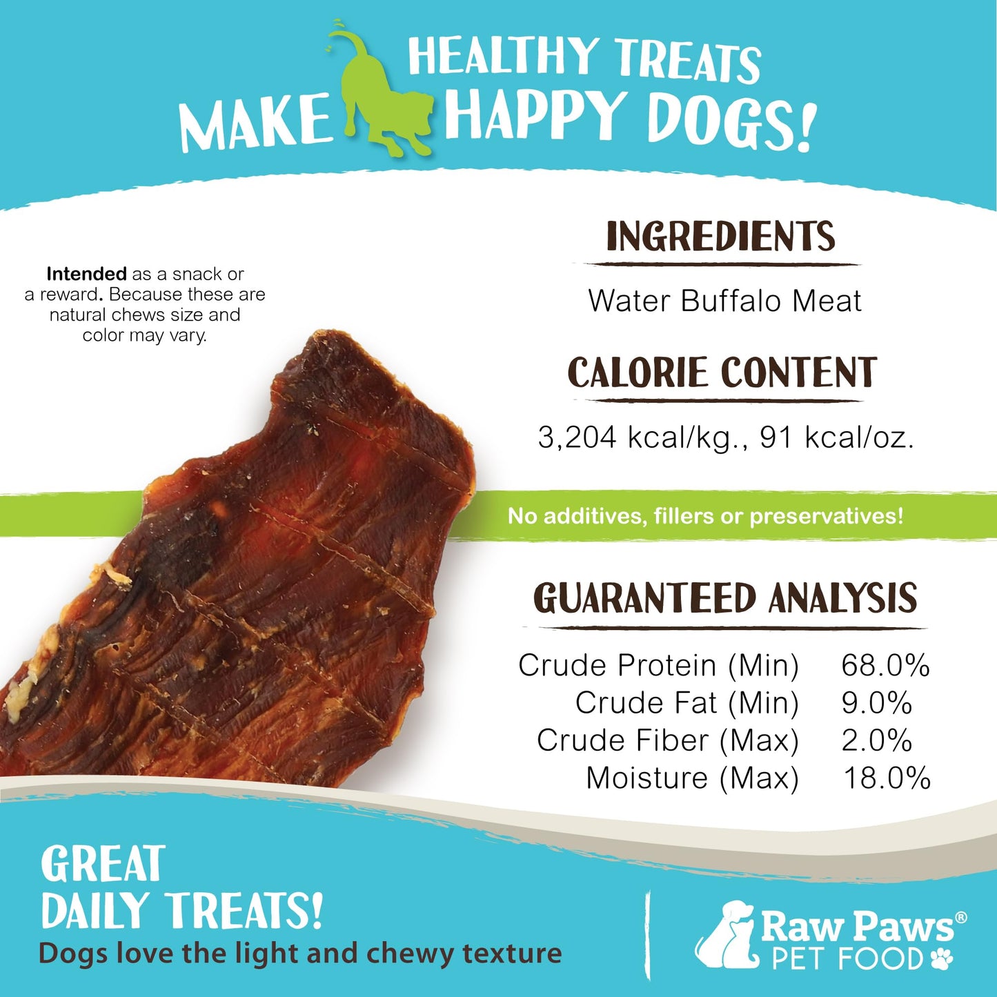 Raw Paws Water Buffalo Jerky Treats for Dogs, 16-oz - Packed in USA - Free-Range Pure Buffalo Meat - Beef Jerky Alternative - Treats for Dogs - Single Ingredient