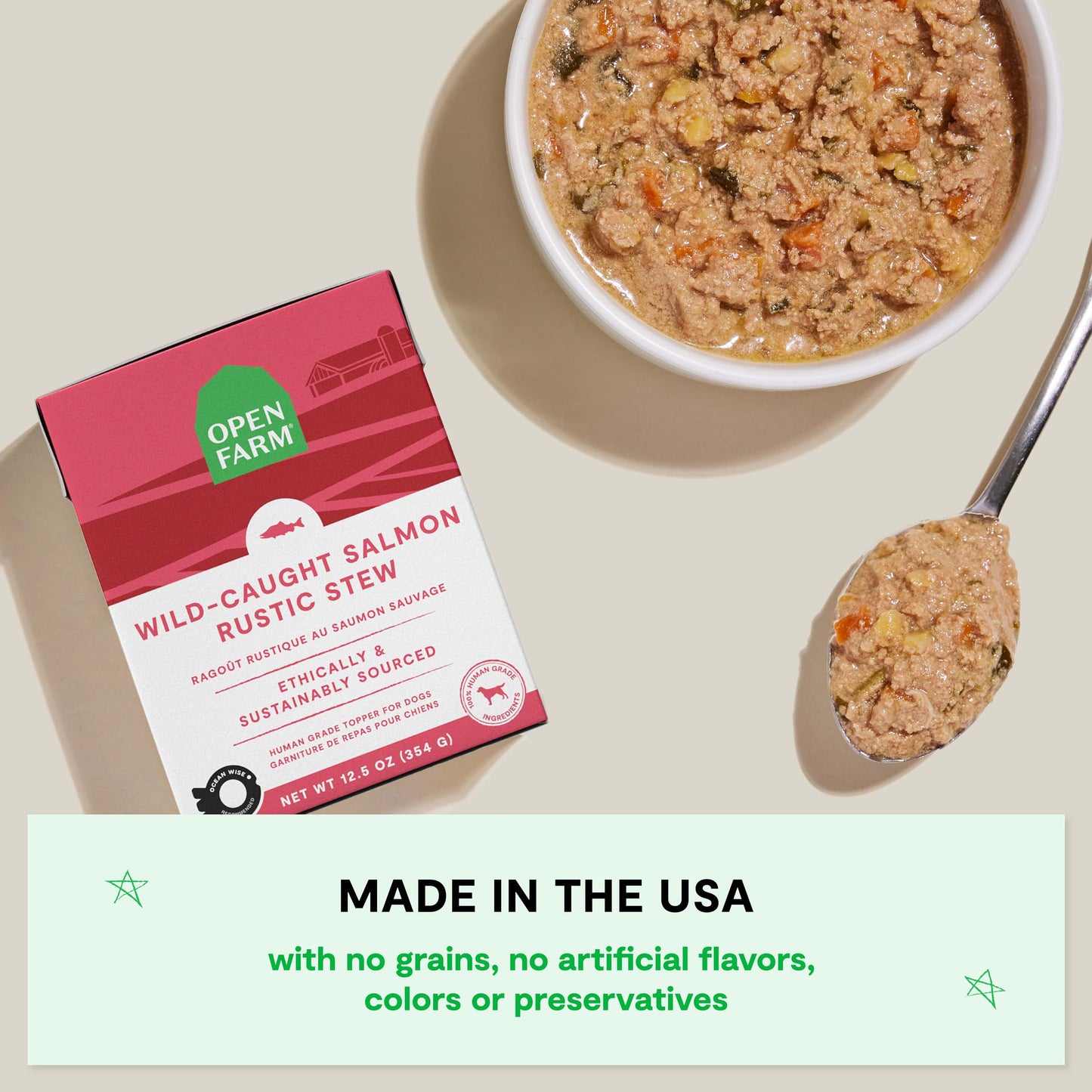 Open Farm Rustic Stews Wet Dog Food, Grain-Free, Complete & Balanced with Human-Grade Ingredients, Humanely-Raised Meat & Bone Broth, Wild-Caught Salmon Recipe, 12.5oz Packs (Case of 12)